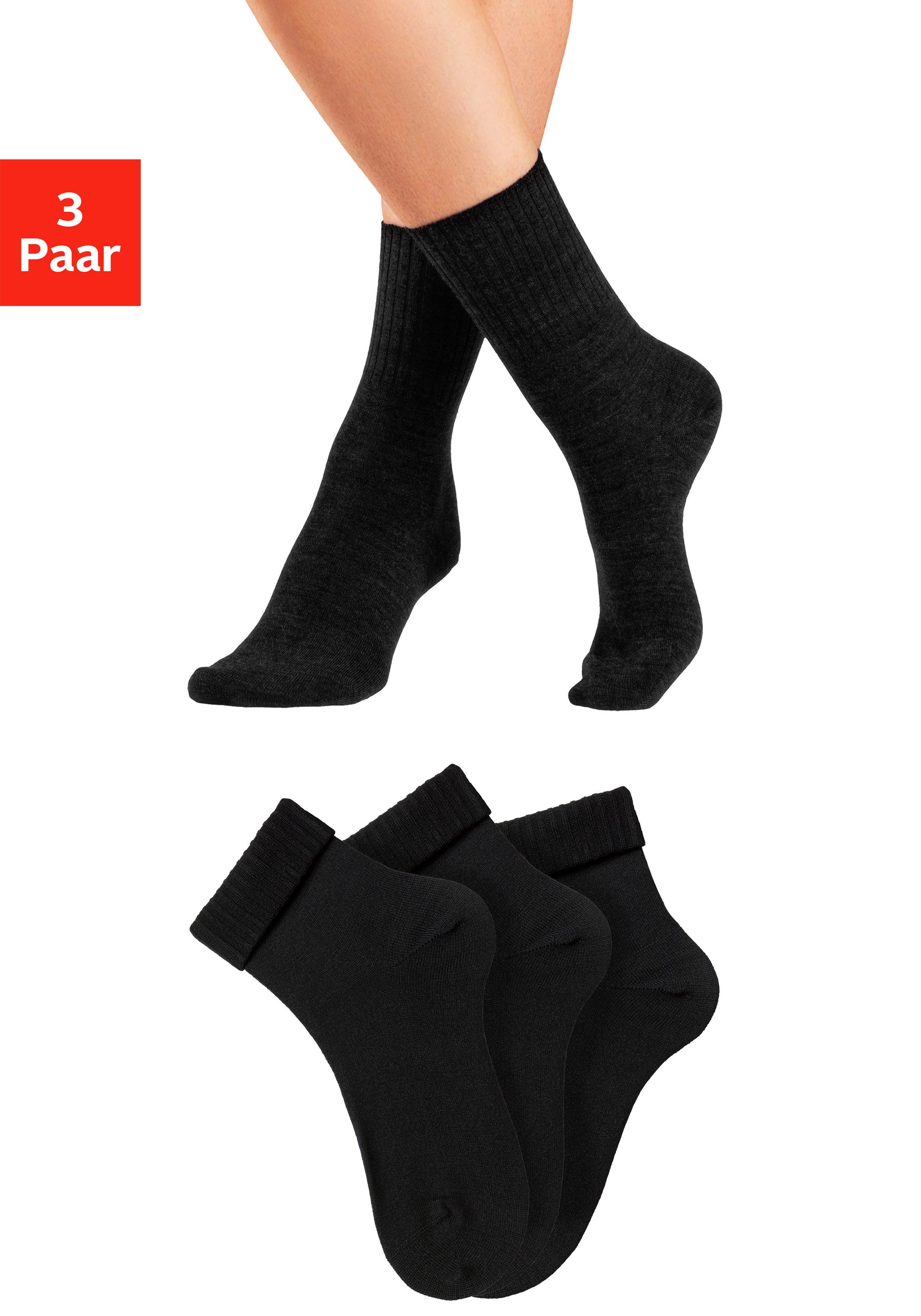 Lavana Umschlagsocken (Packung, 3-Paar) fein gestrickt mit 53% Wolle