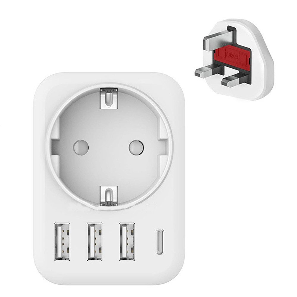 TUWENA Reiseadapter UK Adapter England DE Stecker, 5-in-1 Steckdosenadapter Adapter, mit 1AC, 2USB-C, 2USB-A(3.4A), Reiseadapter typ g, UK Adapter für EU