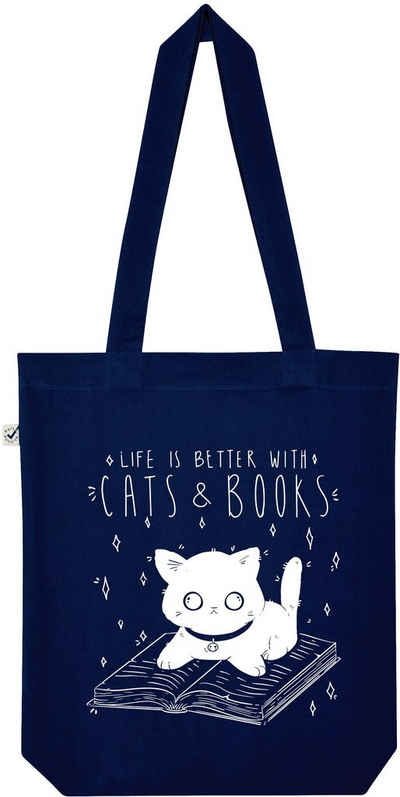 Youth Designz Tragetasche "Cats & Books" Jutebeutel Tasche Lange Henkel, mit trendigem Print