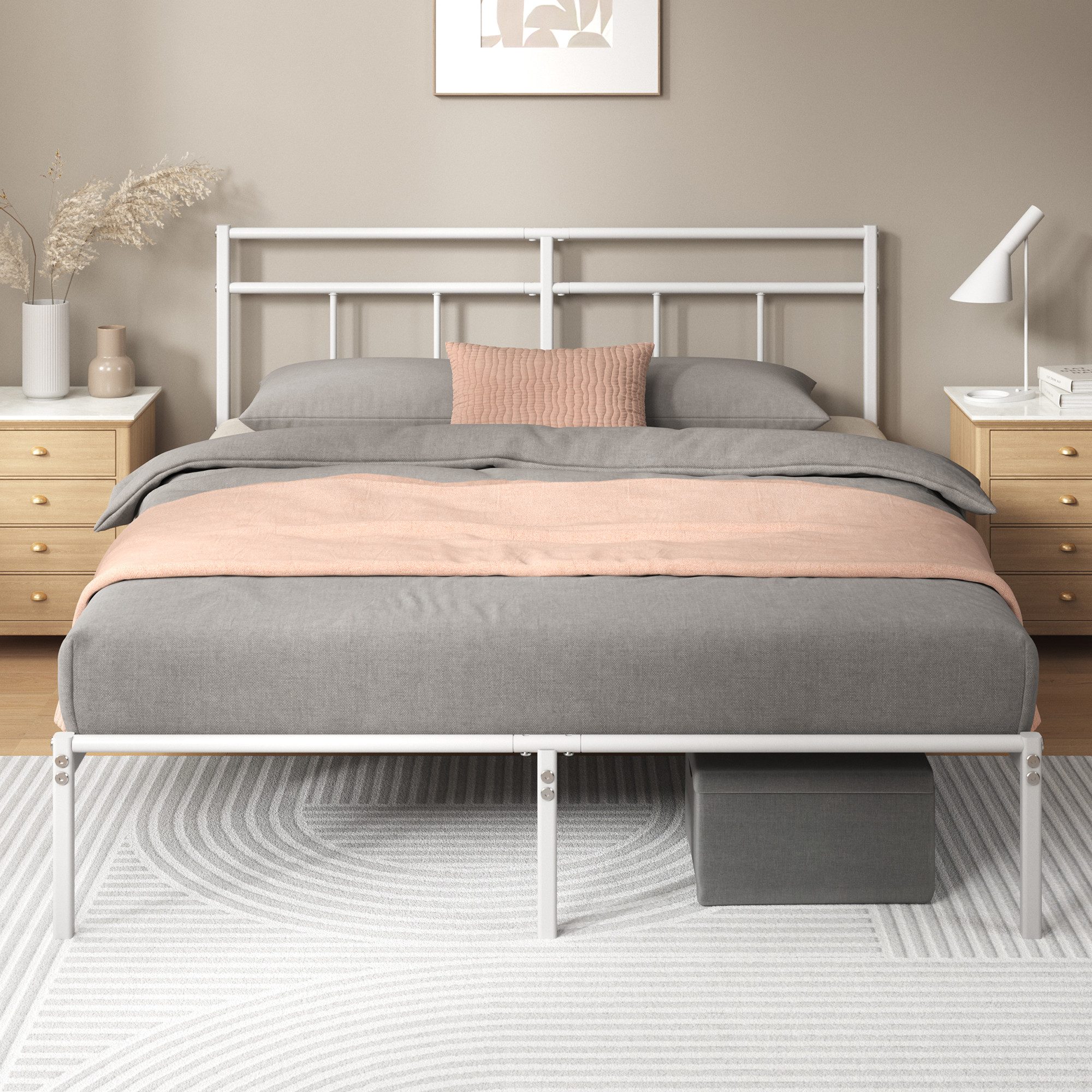ZINUS Bettgestell Florence Square mit Kopfteil (Weiß, 140x200 cm), Doppel/Einzelbett
