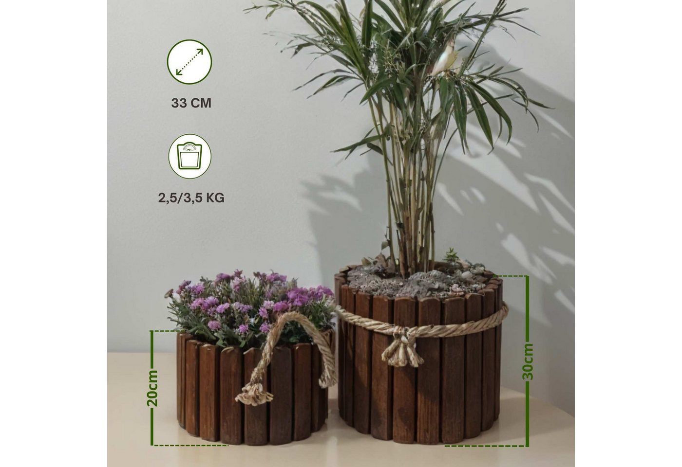 Thumbnail - Floranica Übertopf (mit Juteschnur als Griffimitat, 1 St., Braun), Dekoration für Haus und Garten, für Innen- und Außenb...
