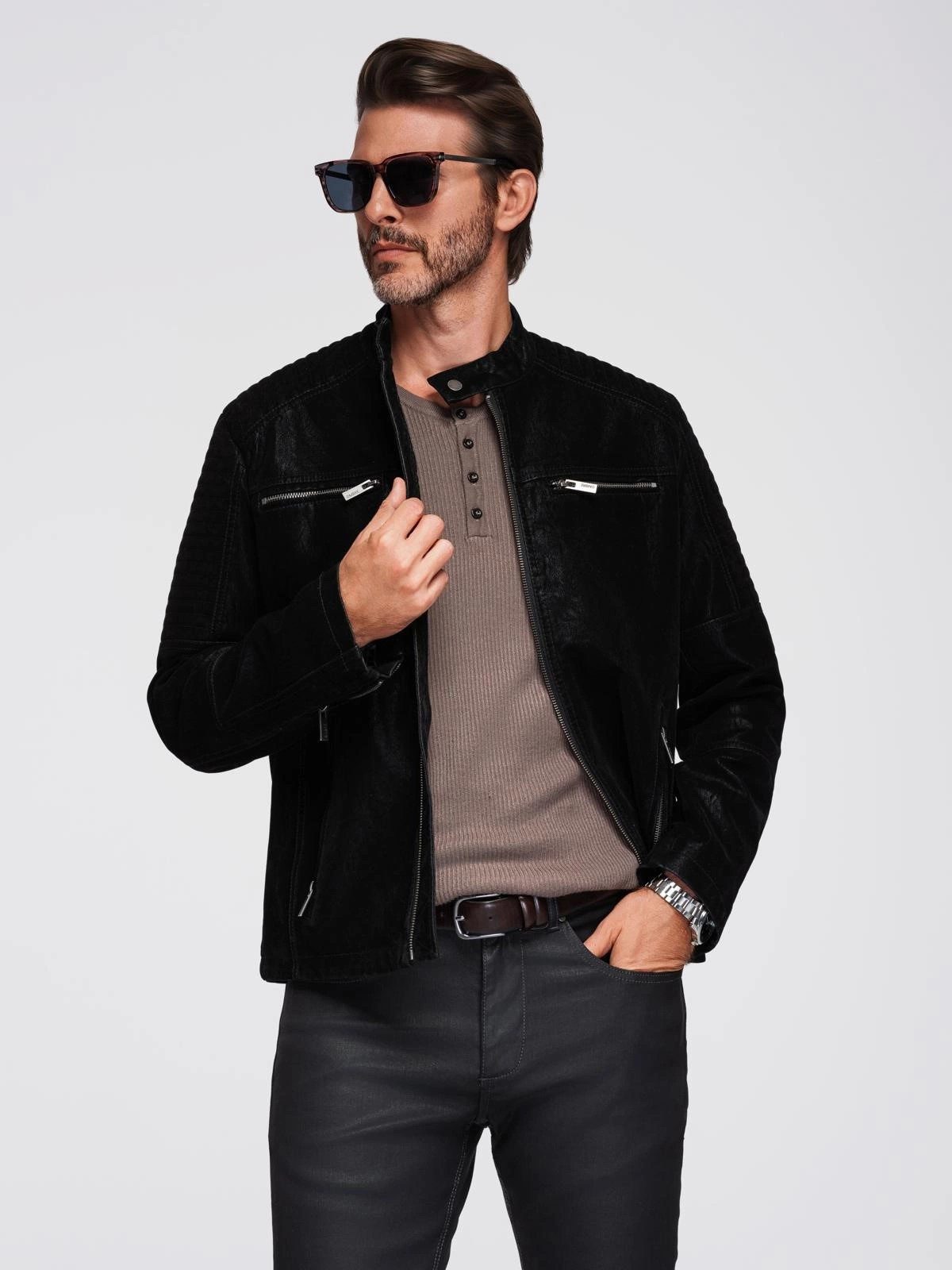 Bikerjacke Stylische Herren-Bikerjacke aus Eco-Leder mit Stehkragen