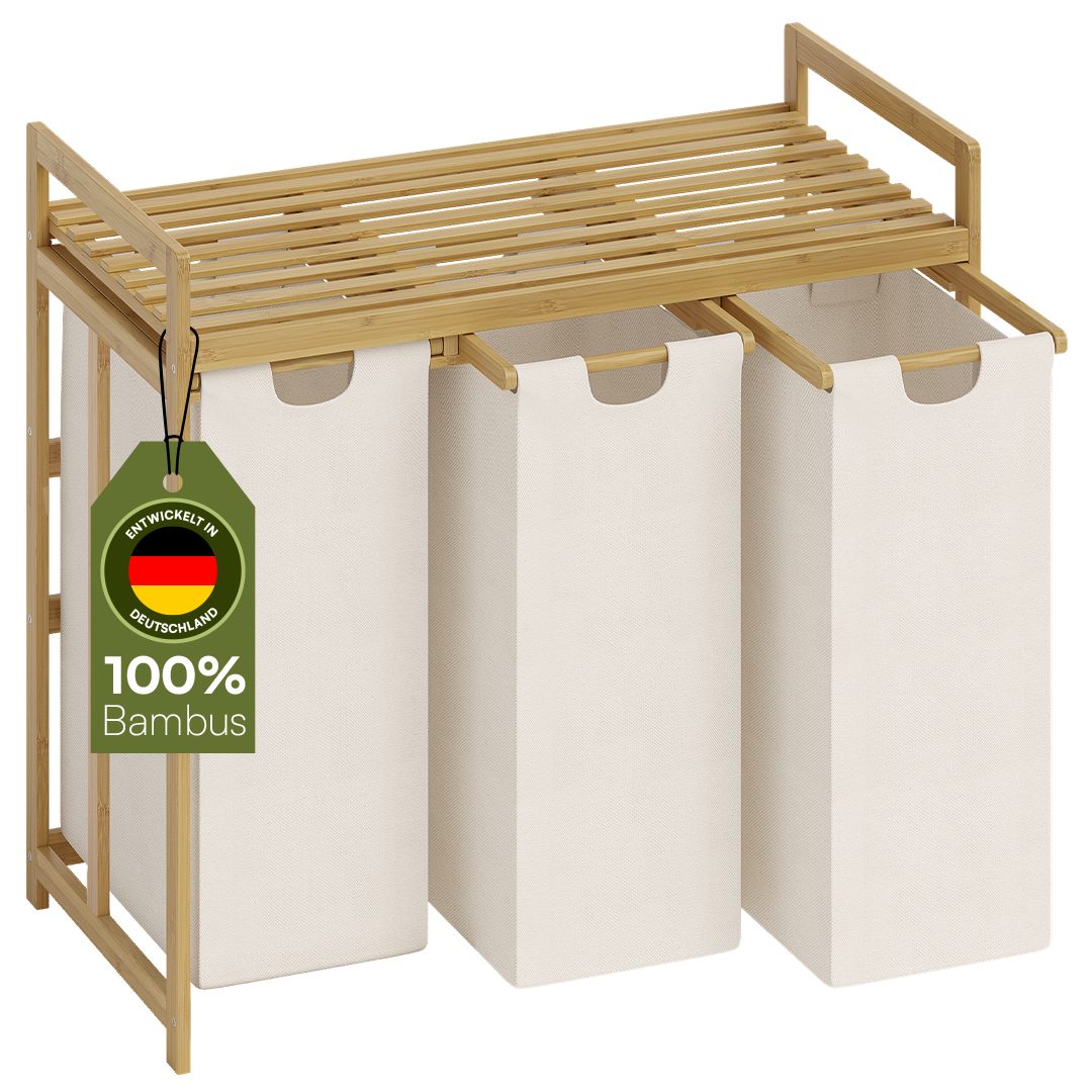 Bellamio Wäschekorb Newa aus Bambus (3 Fächer mit 1 Ablage, Beige 150 L), a günstig online kaufen