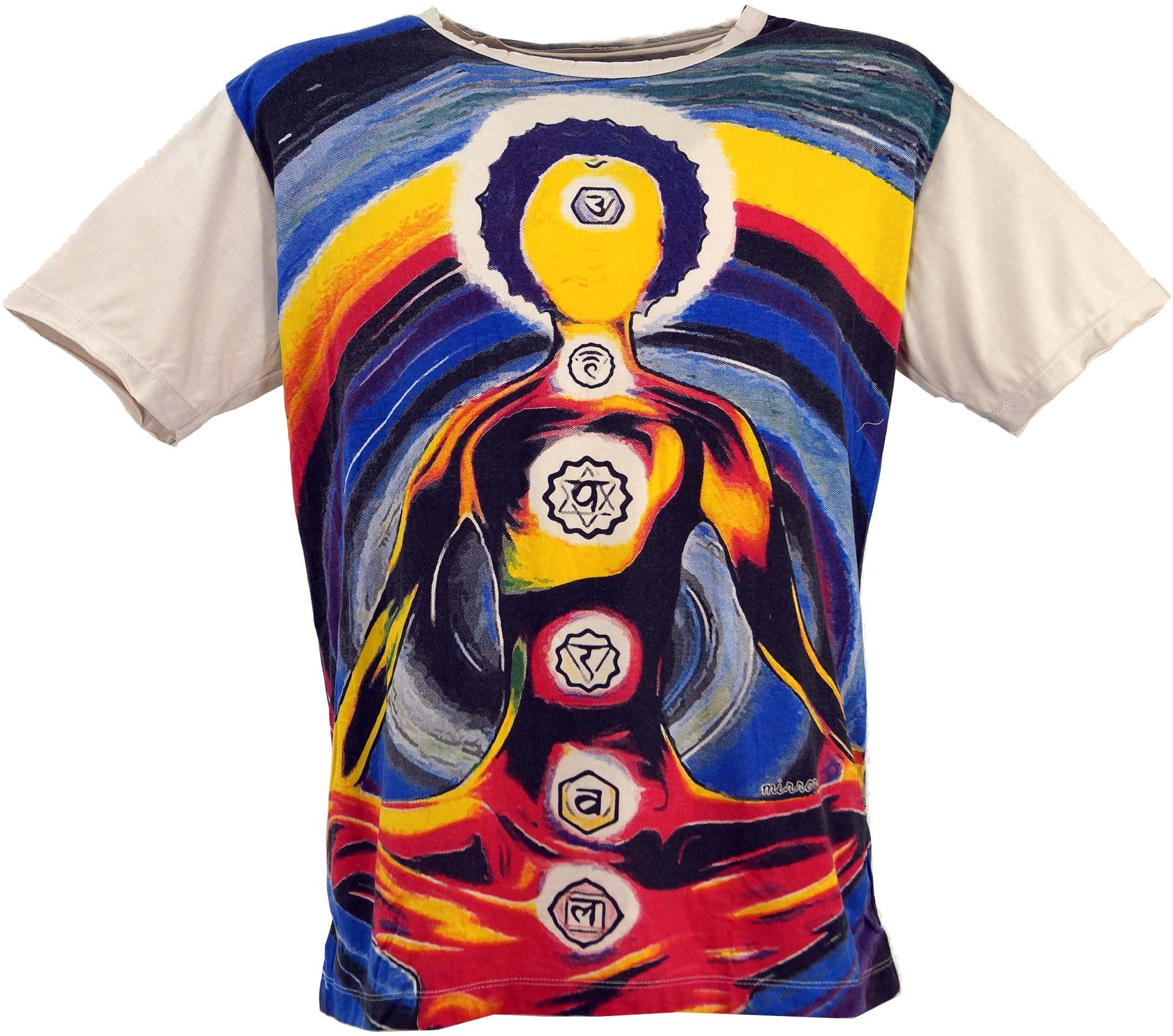 Guru-Shop T-Shirt Mirror T-Shirt - Chakra Yogi beige Goa Style, Festival, alternative Bekleidung