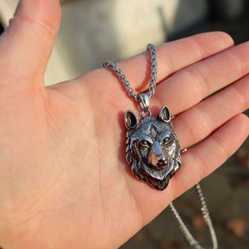 DALMARO Edelstahlkette Lederkette Edelstahl 316 HUSKY WOLF, Herren Biker / Wikinger Kette - Inkl. Schmuckbox