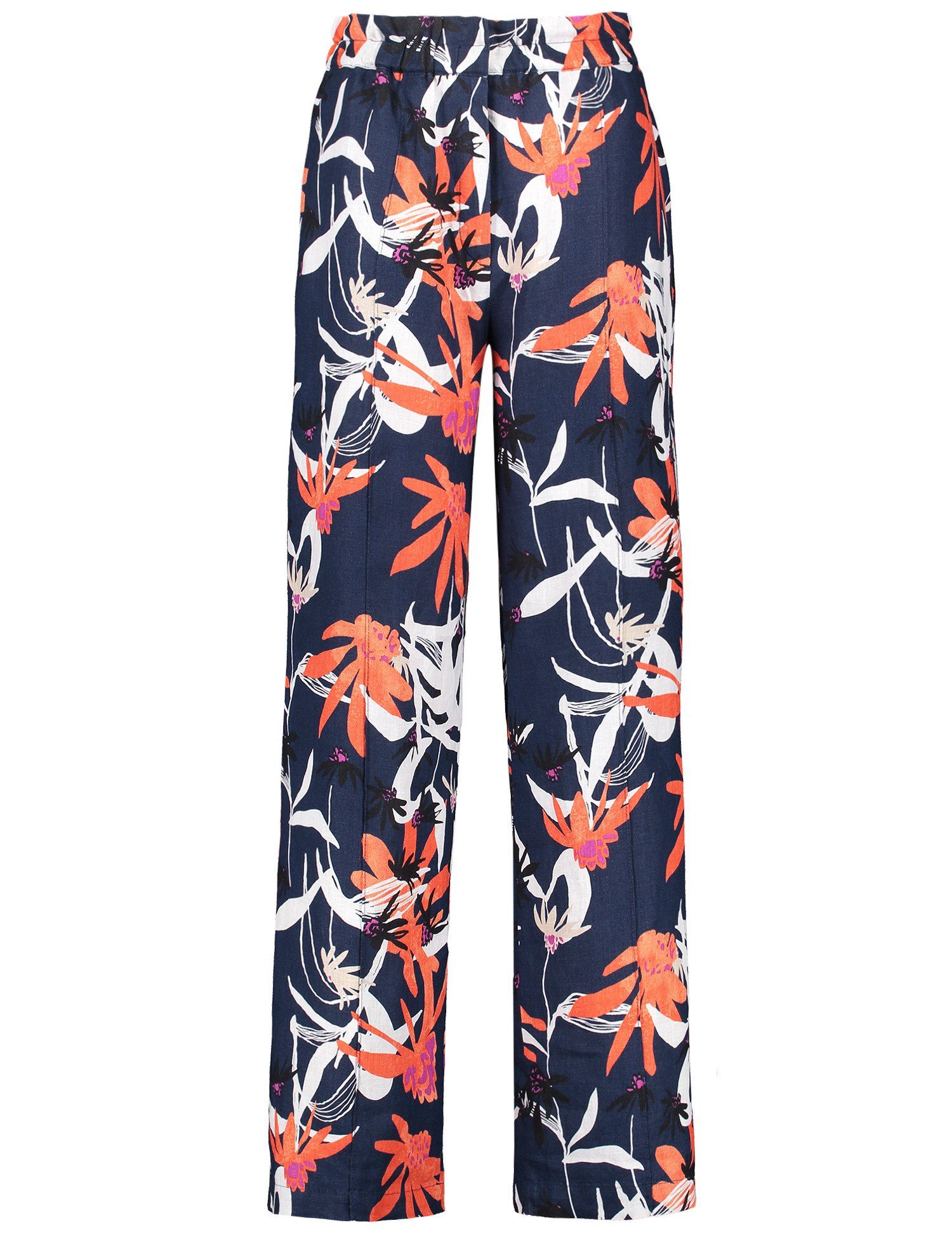 GERRY WEBER 5-Pocket-Hose Gemusterte Leinenhose mit weitem Bein