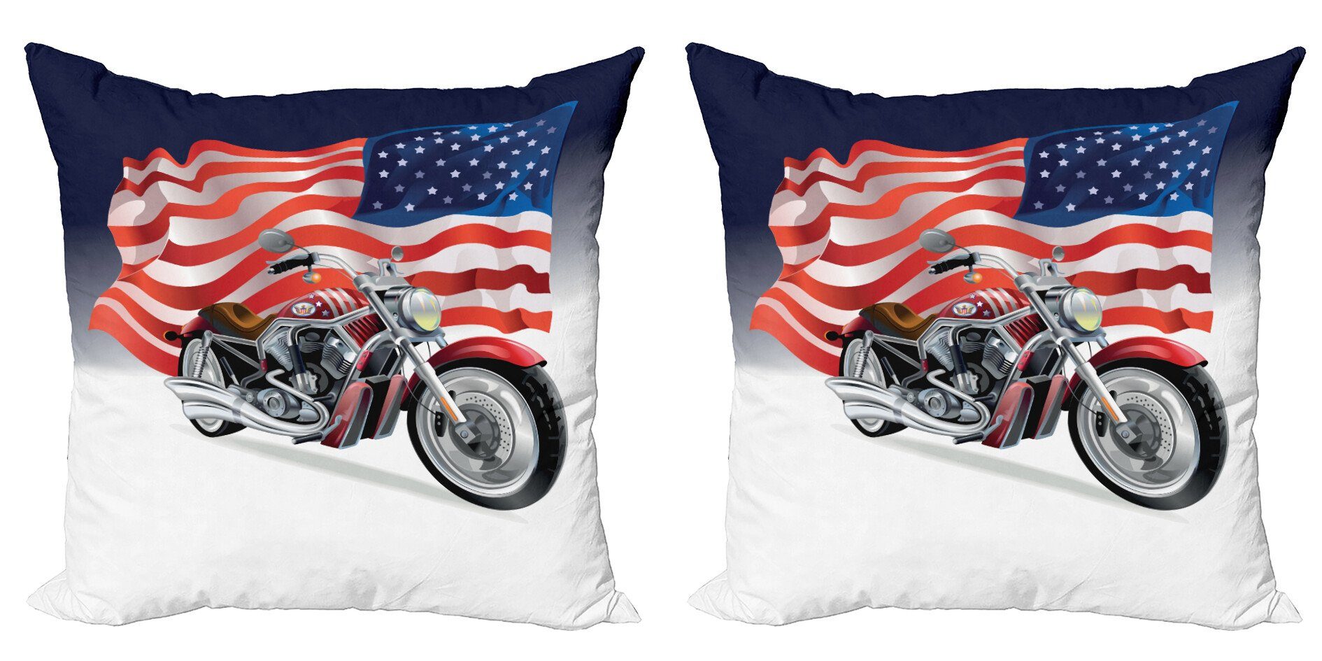 Kissenbezüge Modern Stück), amerikanisch Abakuhaus Accent Motorrad Doppelseitiger und (2 Digitaldruck, US-Flagge