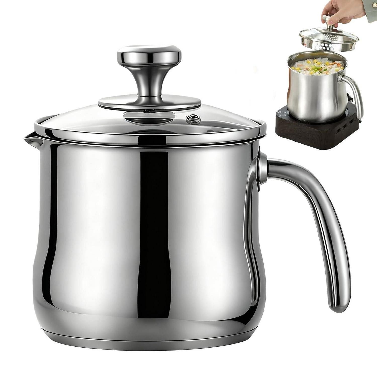 LuxusKollektion Kochtopf Edelstahltopf mit Glasdeckel 2L Induktion, Topf