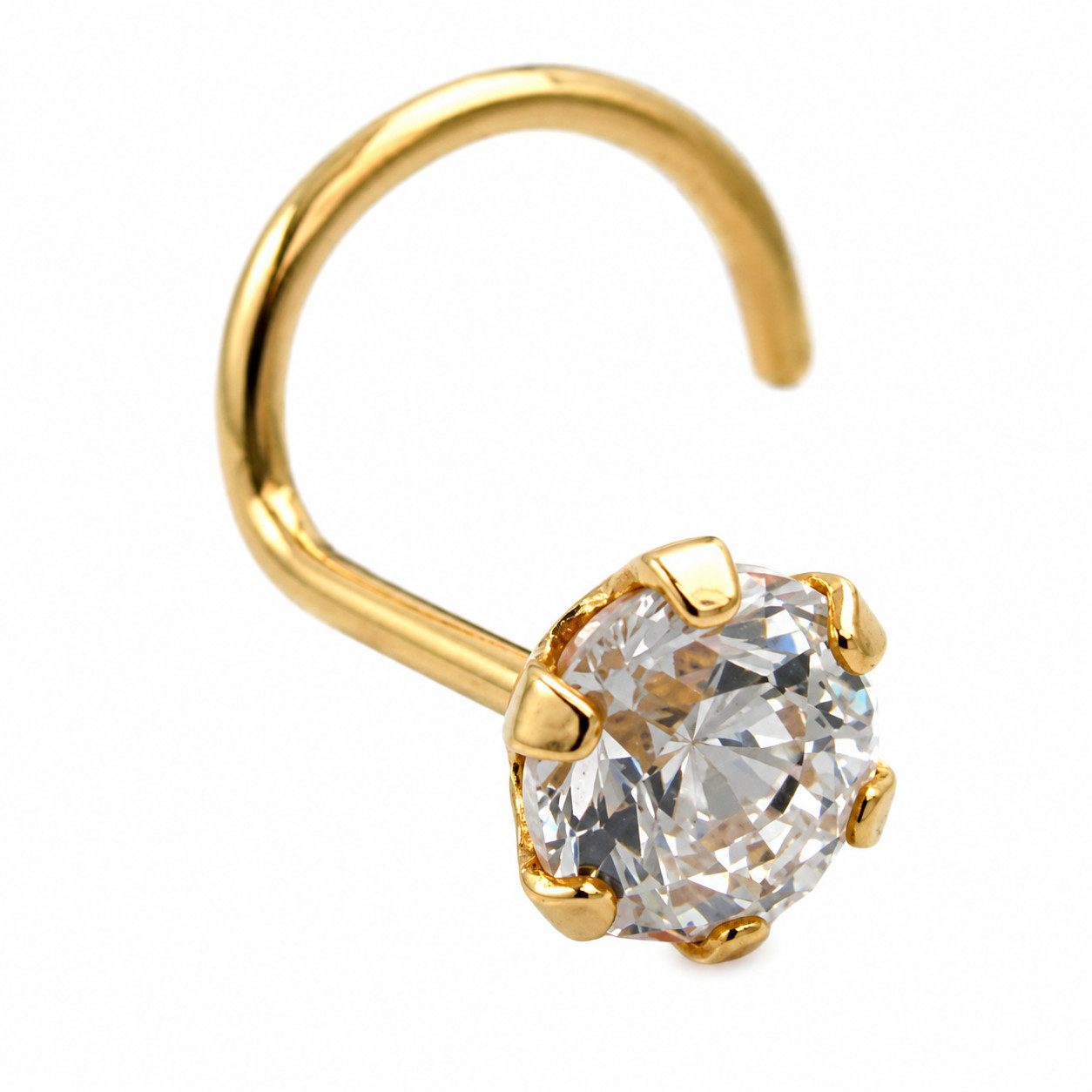 unbespielt Nasenpiercing Nasenstecker 750 Gold 18 Karat mit Zirkonia 3 mm, Goldschmuck für Damen
