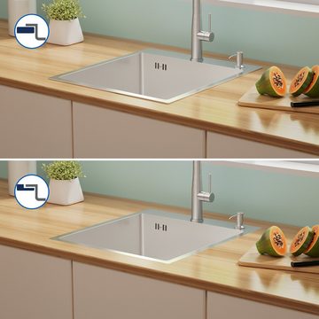 Auralum Edelstahlspüle Edelstahl Küchenspüle Einbauspüle Spülbecken mit Seifenspender, 44 x 49 x 20 cm, für Unterschränke ab 50 cm Breite