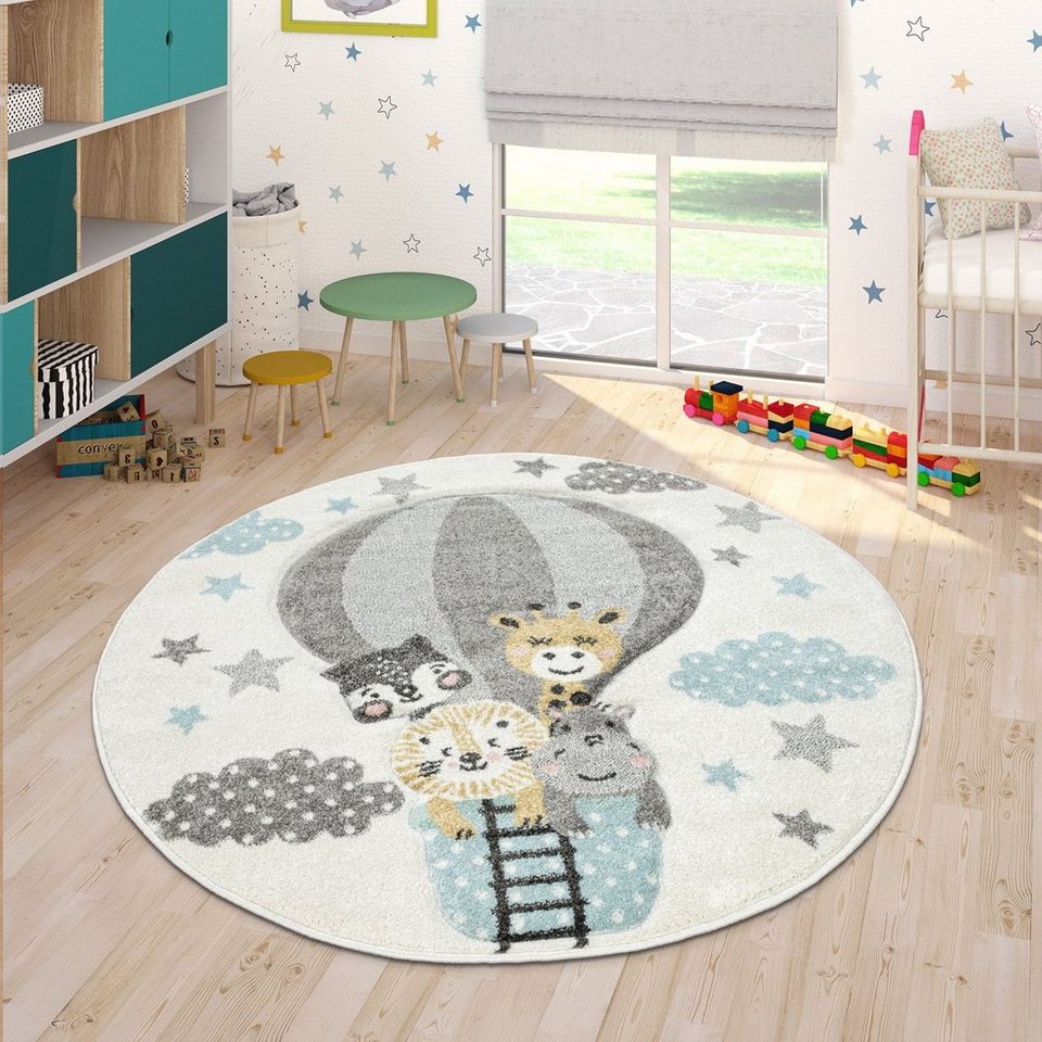 Kinderzimmer Motiv, 343, mm, 3D-Design, Pastell-Farben, rund, 18 Paco Kinderteppich niedliches Höhe: Cosmo Home, Tier