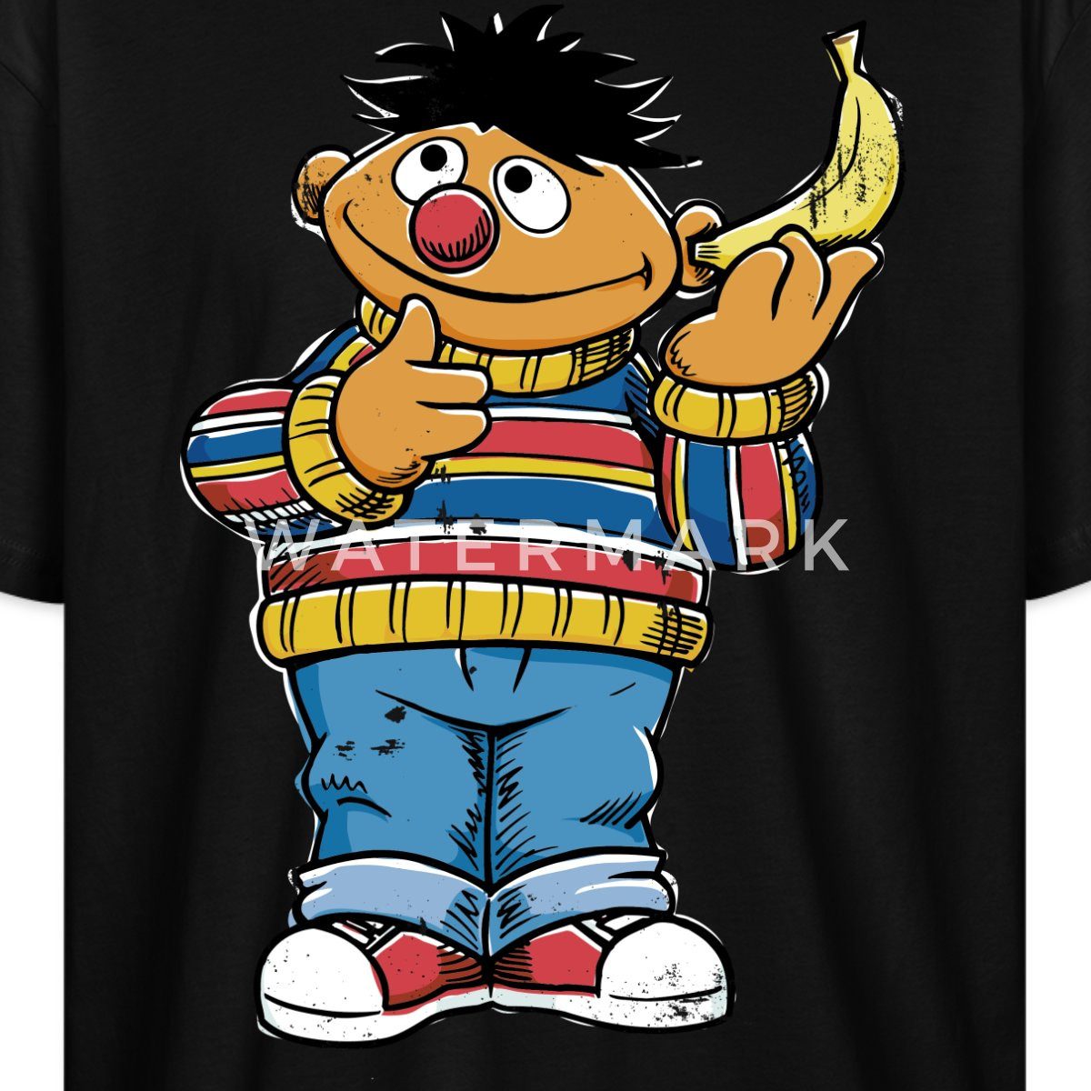Spreadshirt T-Shirt Sesamstraße Ernie Mit Banane Pose Lustig Used Look Over günstig online kaufen