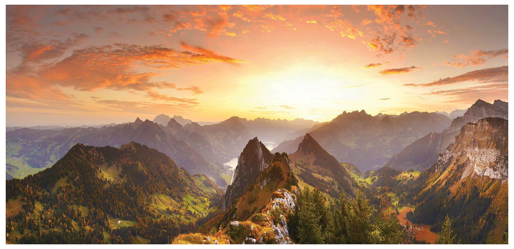 Levandeo® Leinwandbild, XXL Leinwandbild 115x55cm Berge günstig online kaufen