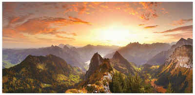 Levandeo® Leinwandbild, XXL Leinwandbild 115x55cm Berge Sonnenuntergang Bild Kunstdruck Deko