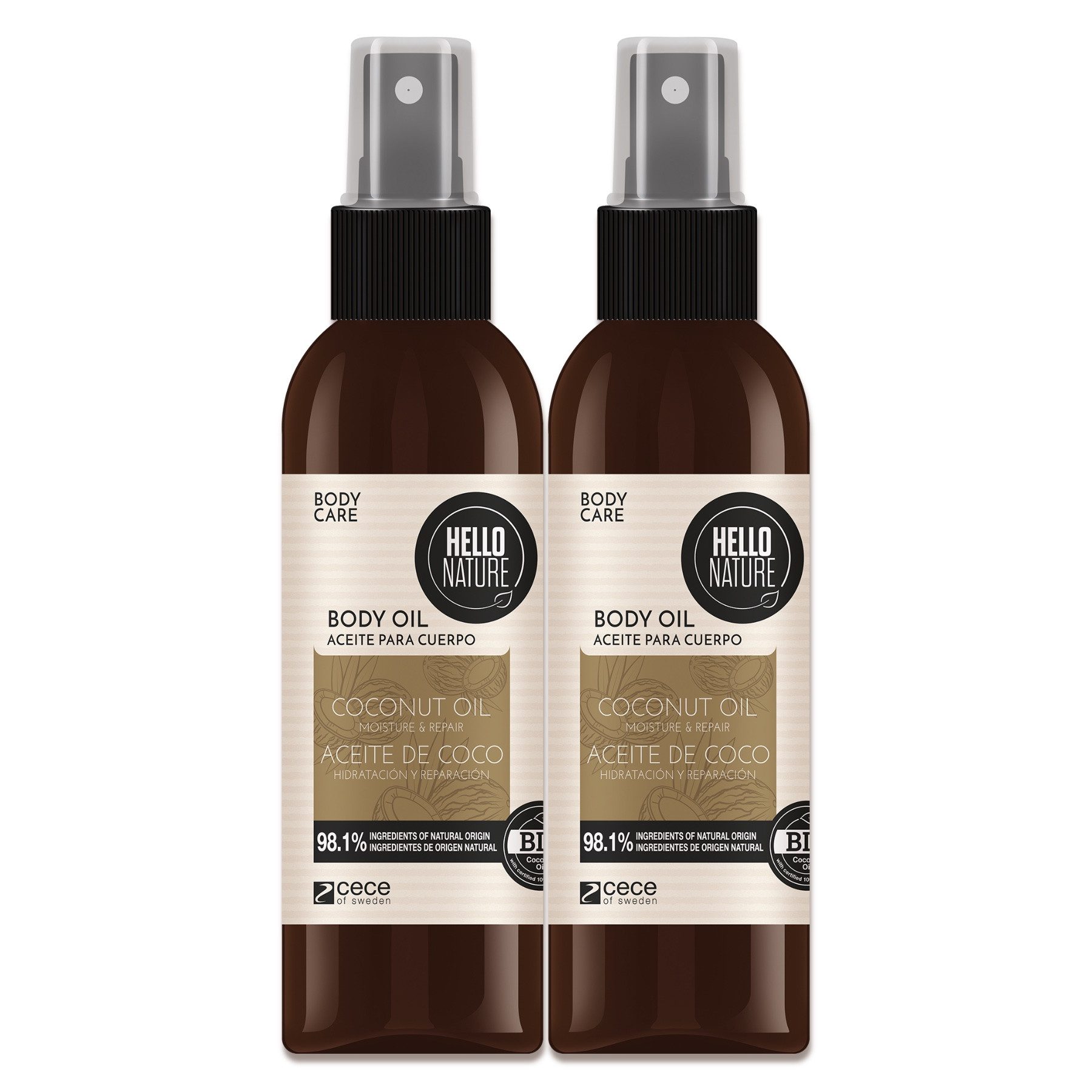 Hello Nature Körperöl Kokosnussöl Hautöl Body Öl Bio Coconut Oil Körperpflege Naturkosmetik, 2-tlg., Körperöl, Körperspray, Kokosöl, Hautpflege