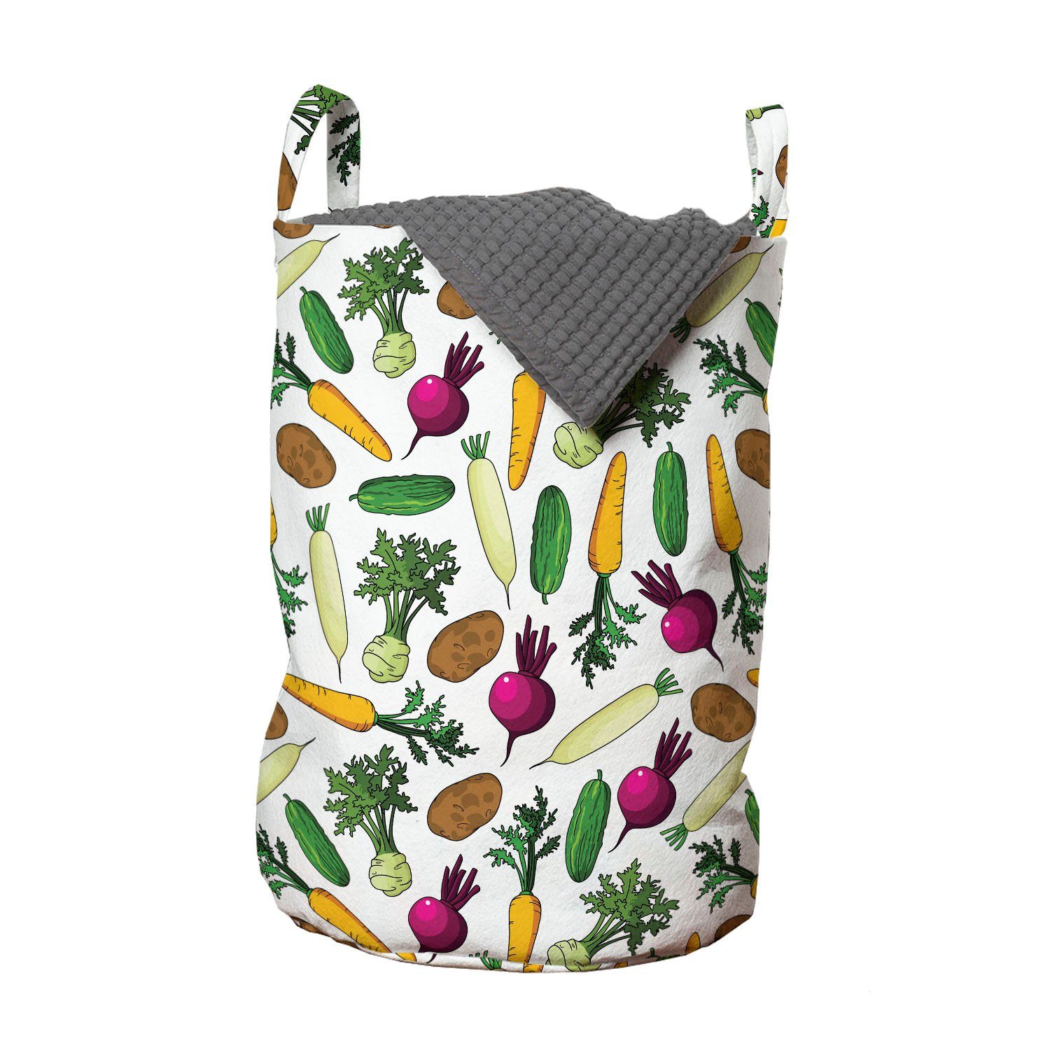 Abakuhaus Wäschesäckchen Wäschekorb mit Griffen Kordelzugverschluss für Waschsalons, Gemüse Muster der Farm Products