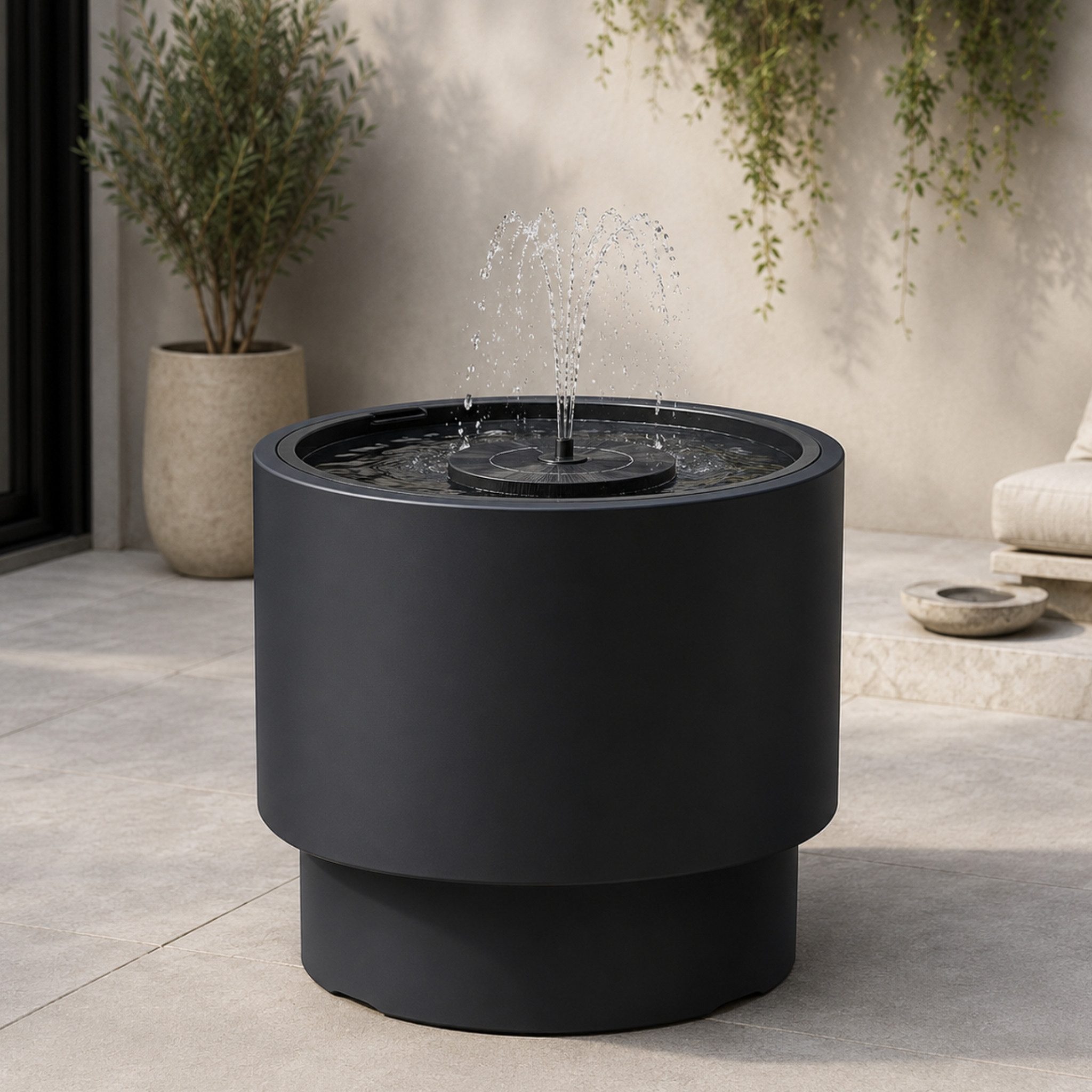 matches21 HOME & HOBBY Wasserspiel Solarbrunnen Outdoor Set mit großer Ø 47x44 cm Schale anthrazit, (2 tlg), Solar-Fontäne Garten Balkon Zierbrunnen Wasserspiel