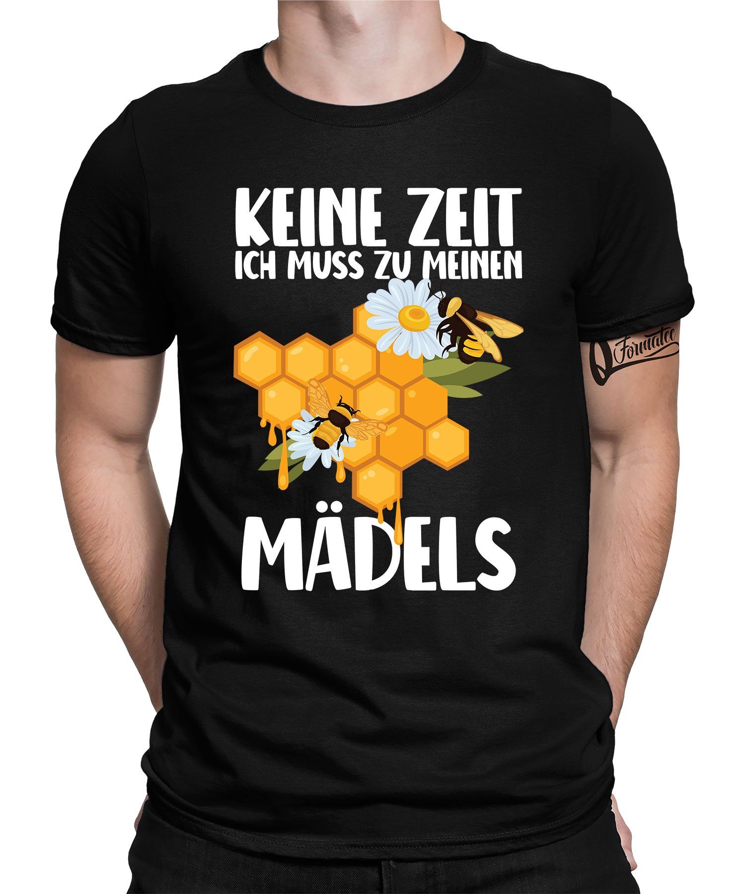 Quattro Formatee Kurzarmshirt Ich muss zu meinen Mädels - Biene Imker Honig Herren T-Shirt (1-tlg) Schwarz