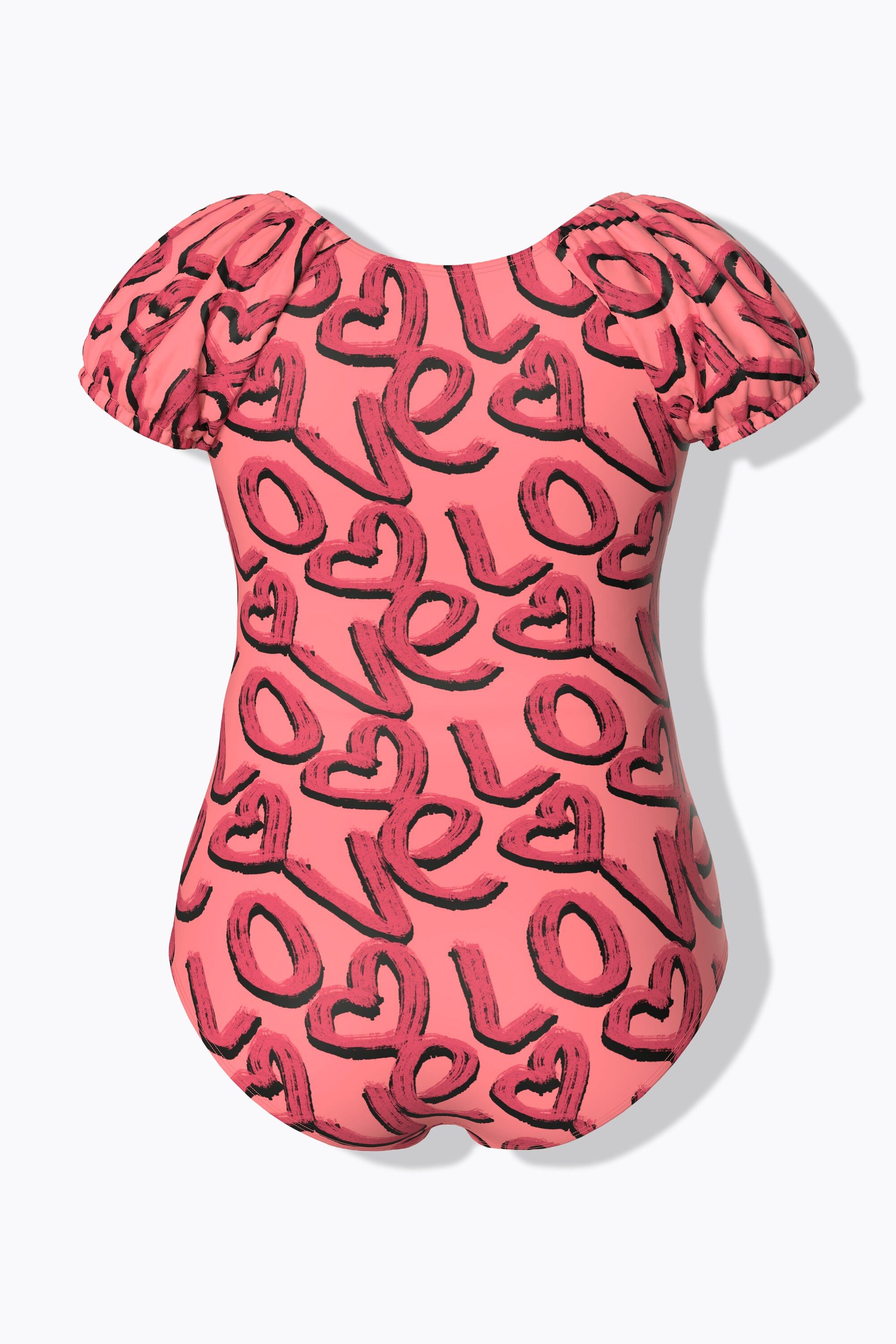 Ulla Popken Badeanzug Badeanzug Love-Muster Softcups Puffärmel recycelt