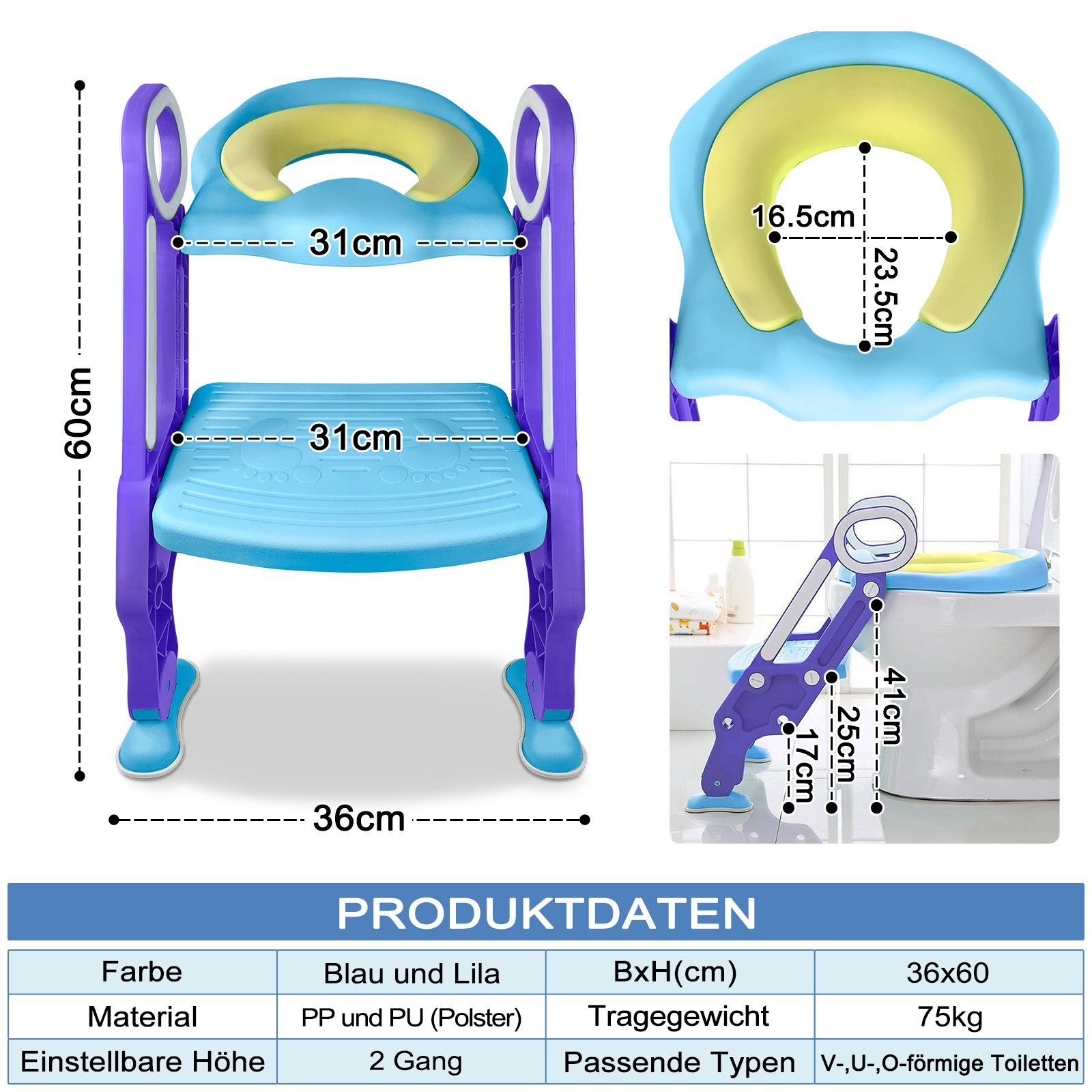 FIVMEN Baby-Toilettensitz kinder toilettentrainer mit verstellbarer Treppe günstig online kaufen
