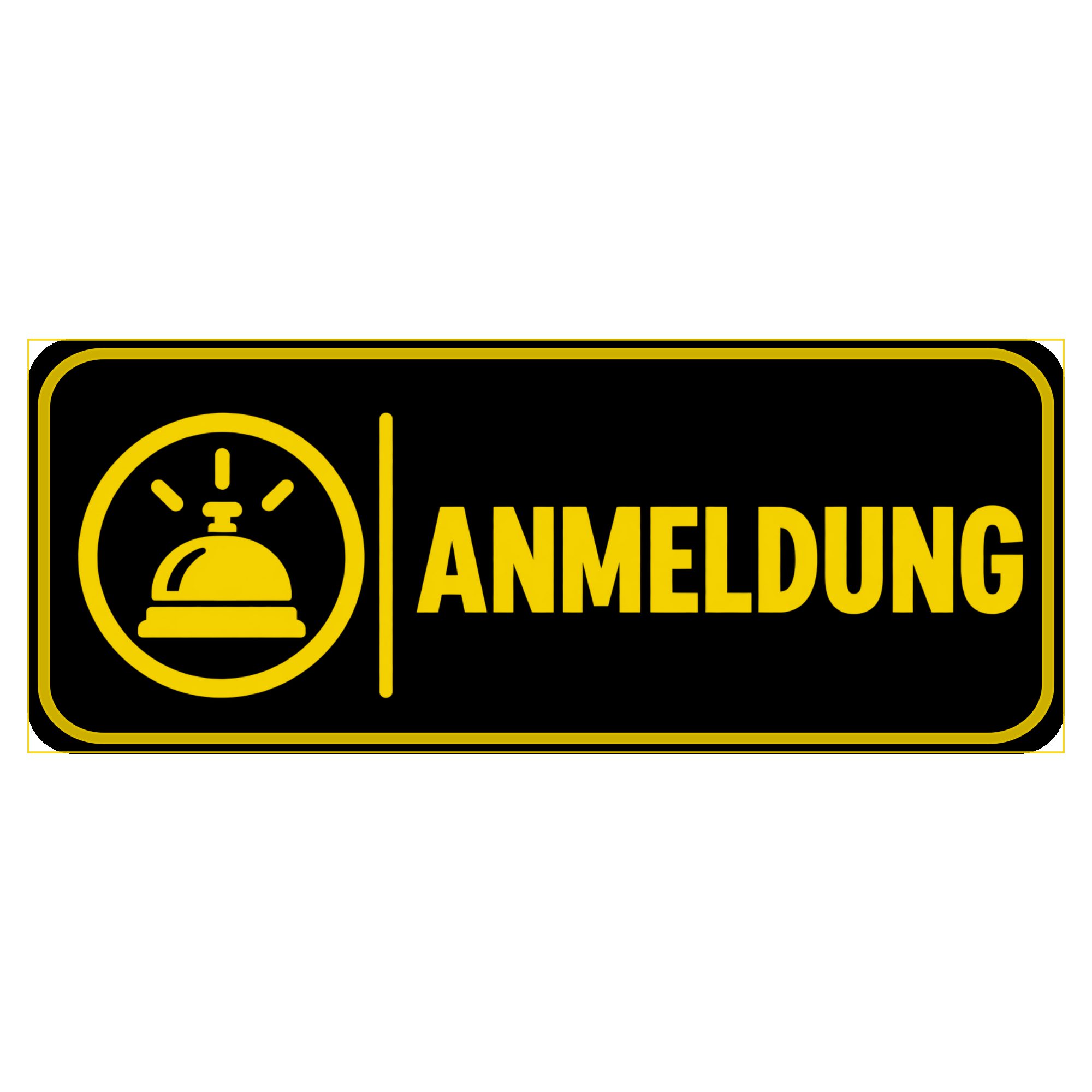 Nomiro Hinweisschild NOMIRO Hinweisschild Türschild Anmeldung 15x6 cm - Kunststoff schwarz, (1 St), selbstklebend, lasergraviert