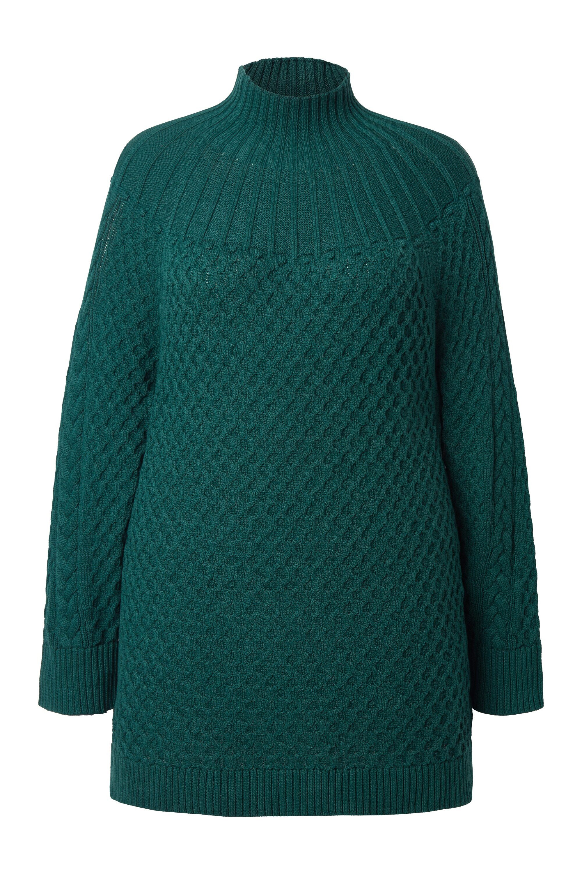 Ulla Popken Strickpullover Pullover Strickmuster Stehkragen Langarm günstig online kaufen