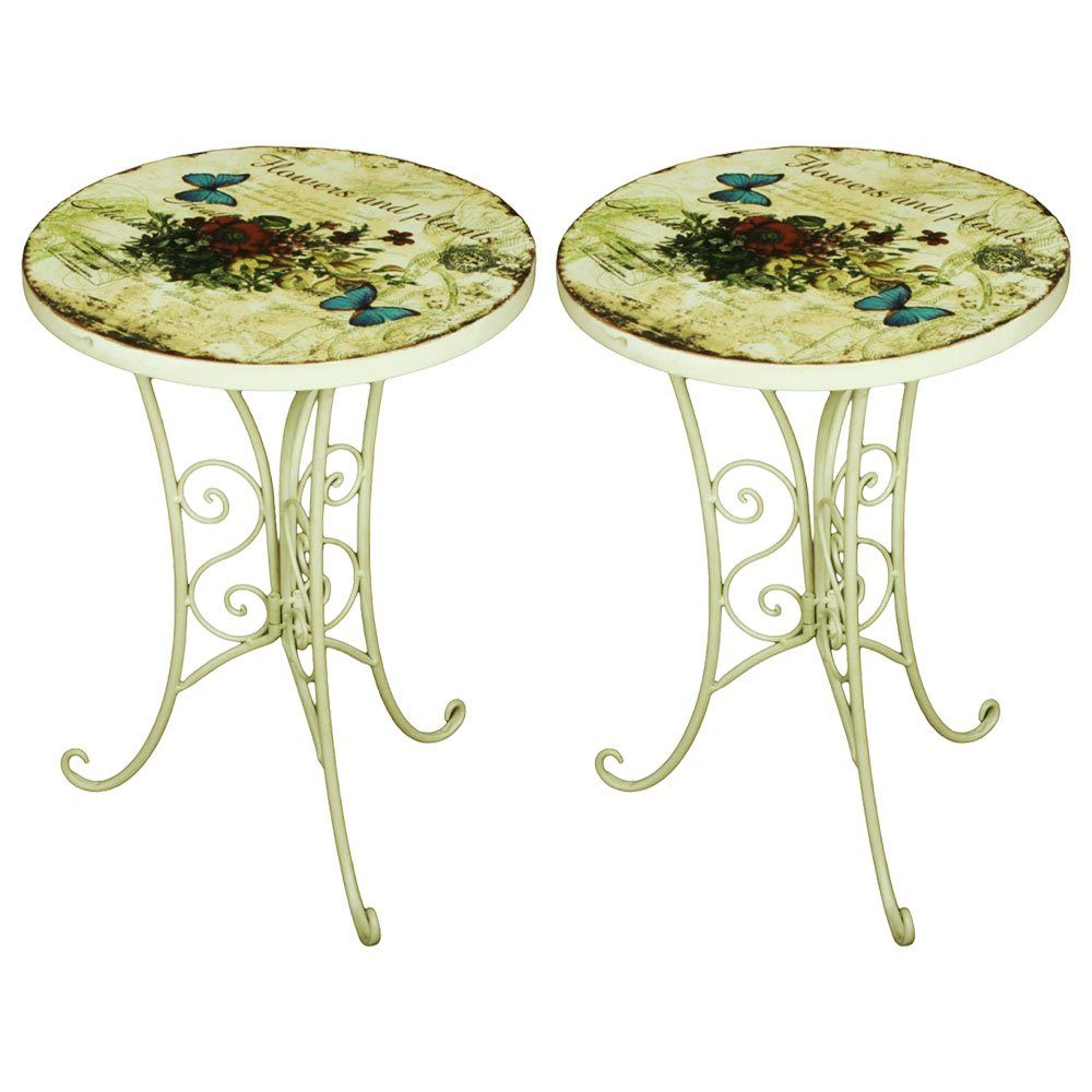 Harms Import Bistrotisch, 2x Beistell Tisch Bistro Blumen Terrassen Außen Möbel
