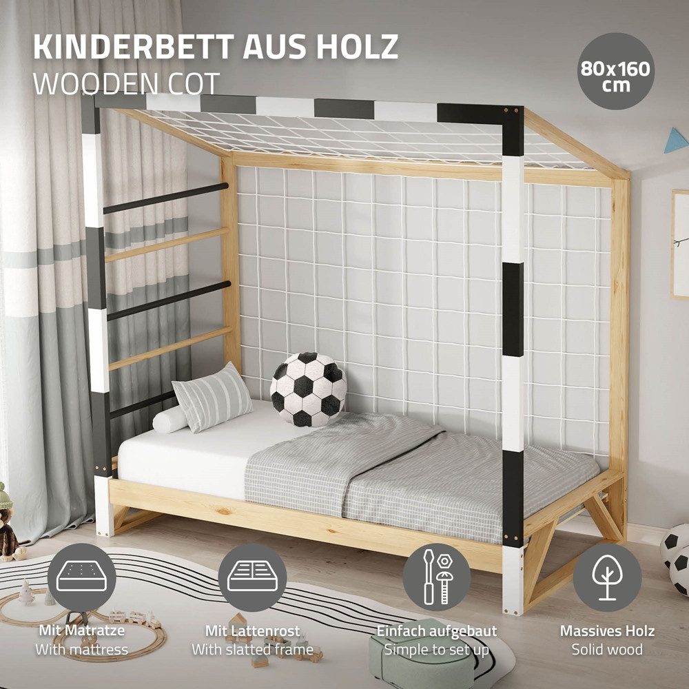 ML-DESIGN Spielbett Kinderbett Fußballtor Holzbett mit Lattenrost Kletterle günstig online kaufen