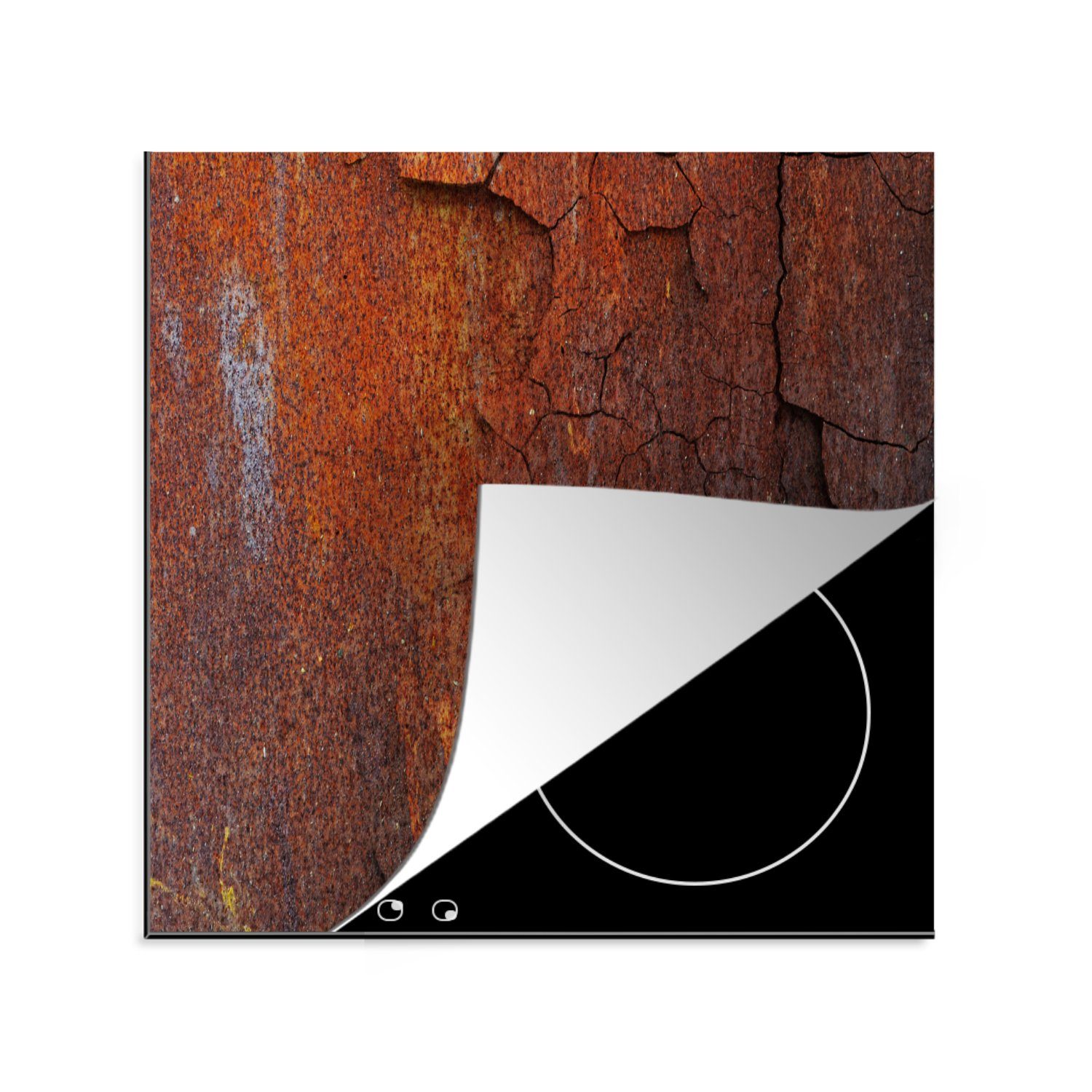 MuchoWow Herdblende-/Abdeckplatte Rost - Linie - Orange, Vinyl, (1 tlg), 78x78 cm, Ceranfeldabdeckung, Arbeitsplatte für küche
