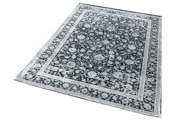 Teppich Moderner Teppich in orientalisches Blumendesign in Grau auf Schwarz, TeppichHome24, rechteckig