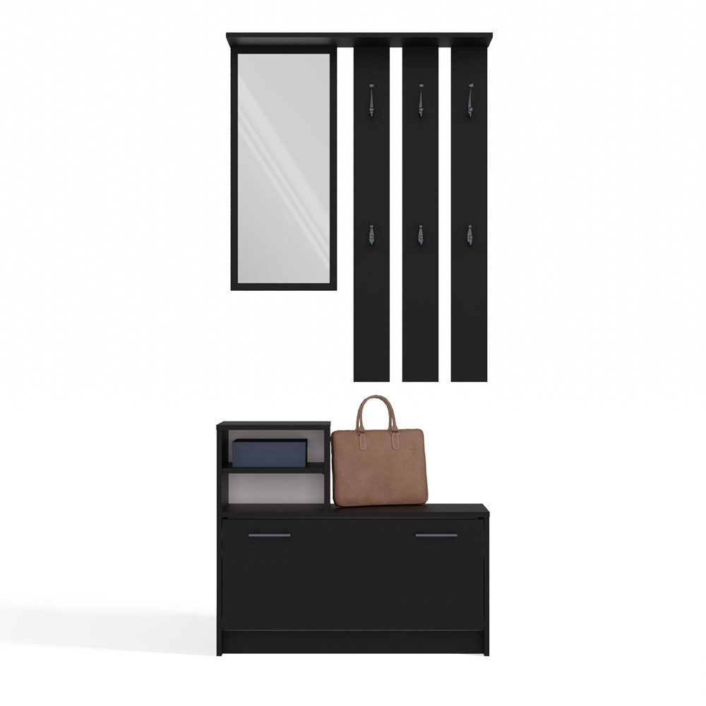 MAGOWA Garderoben-Set praktisches Set mit Spiegel & Schuhschrank – Modern & Stilvoll, (Komplett-Set, Garderobenpaneel mit Schuhschrank & Spiegel), zeitloses Design