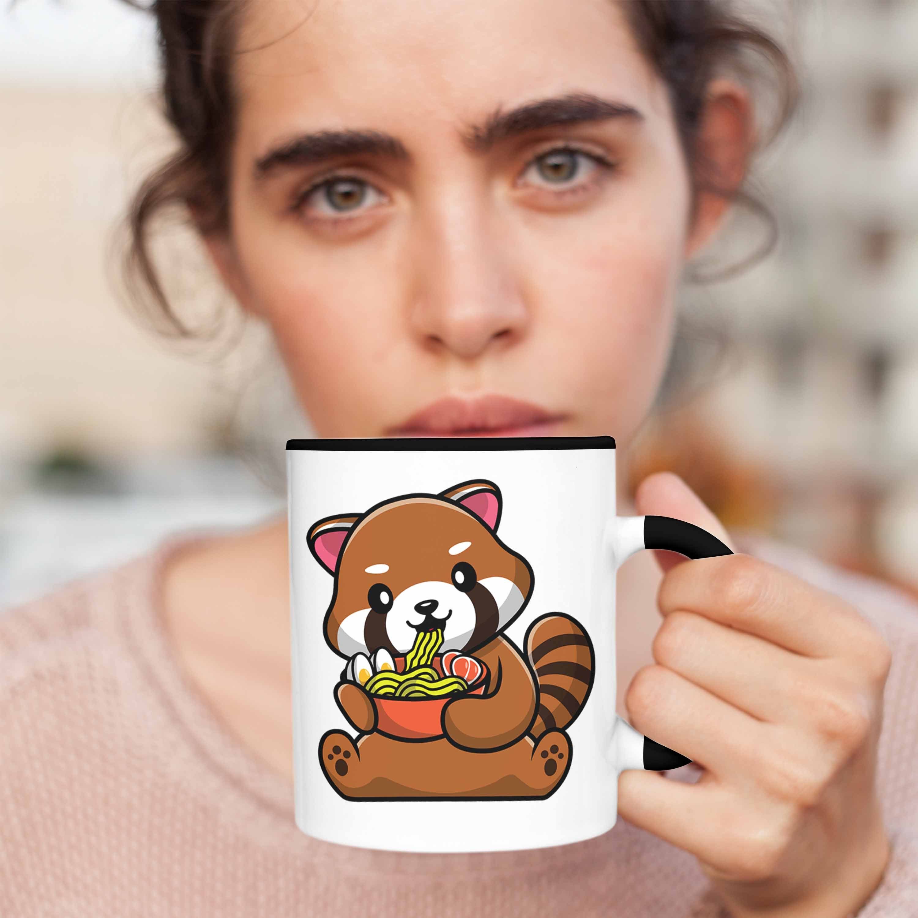 Lustige Tasse für Schwarz Kinder Mädchen Tasse Jungs Trendation Trendation Nudeln Grafik Roter Panda - Musik Ramen Geschenkidee