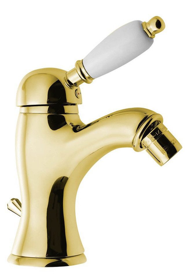 Sapho Bidetarmatur KIRKÉ WHITE Bidetarmatur mit Ablauf, weißer Hebel, Gold Sapho-KI03BZ