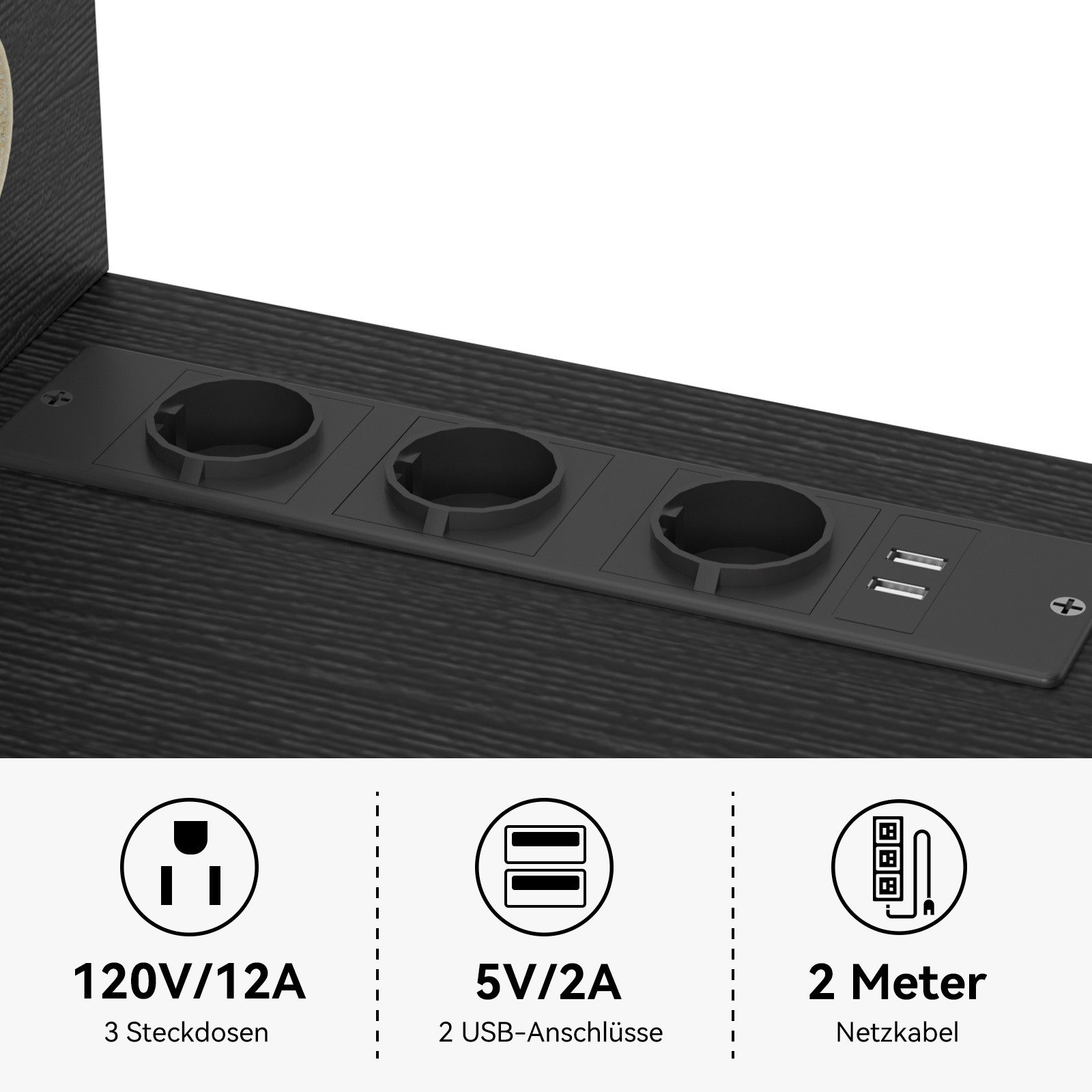 FABATO TV-Schrank schwebender und hängender Fernsehschrank, Lowboard mit LED-Licht mit Steckdosen und Ablagefach für Wohnzimmer, Schwarz, 180*28*15 cm – Bild 5 von 5