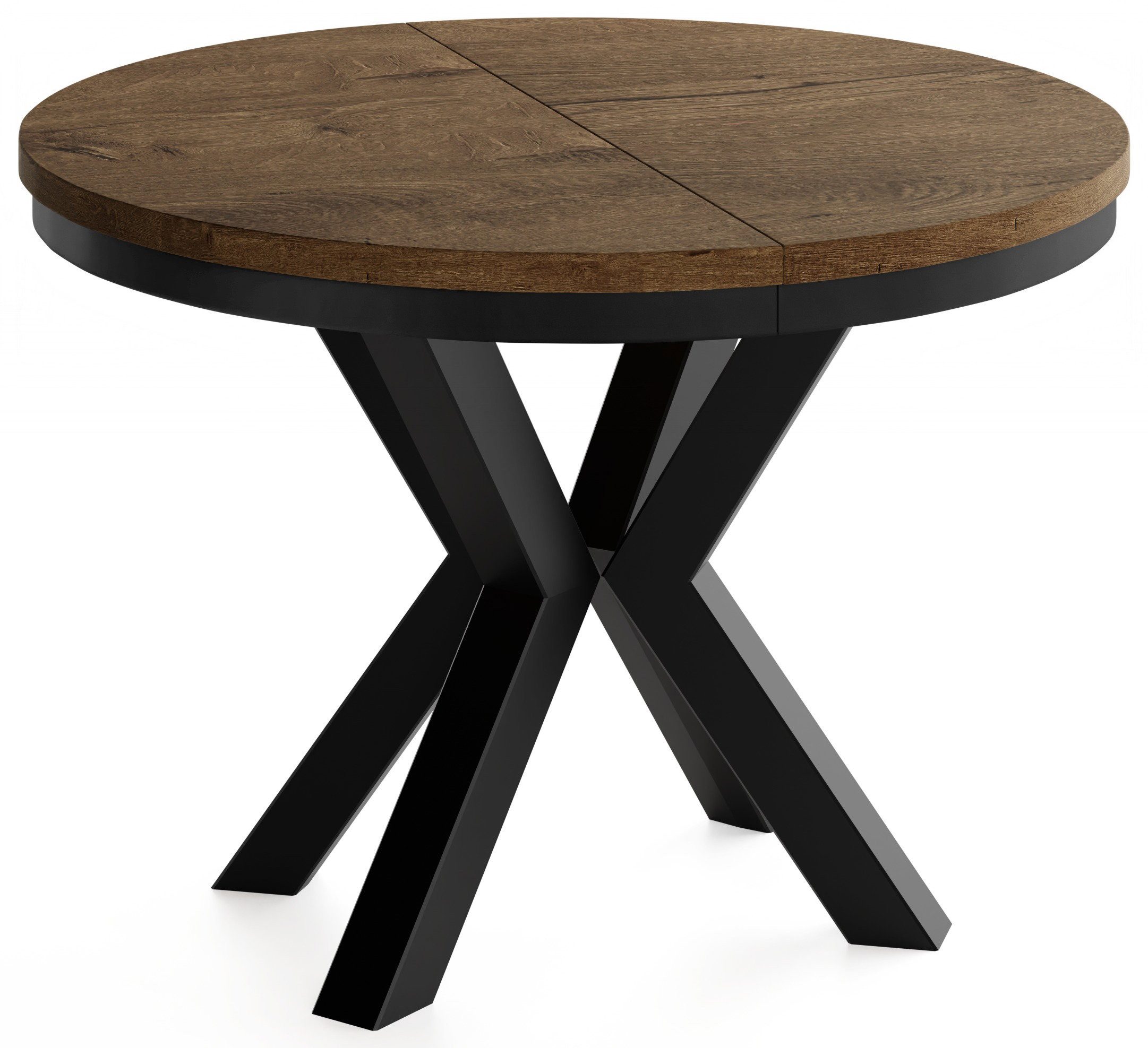 WFL GROUP Esstisch Clara im Loft-Stil rund ausziehbar mit schwarzen Metallbeinen (MADE IN EU, erhältlich in zwei Größen – 100/120 cm, ausziehbar auf 180/200 cm), platzsparender Industrial Tisch in Holzoptik für Wohnzimmer oder Küche
