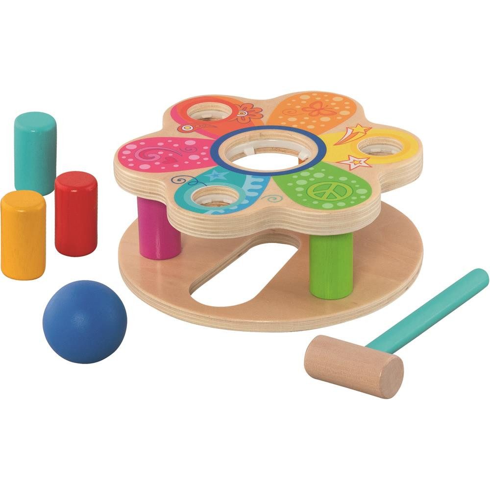 goki Klopfbank Klopfbank Hammerbank Holz Motorikspiel Steckspiel Kinder ab 1 Jahr, Fördert Motorik und Hand-Auge-Koordination