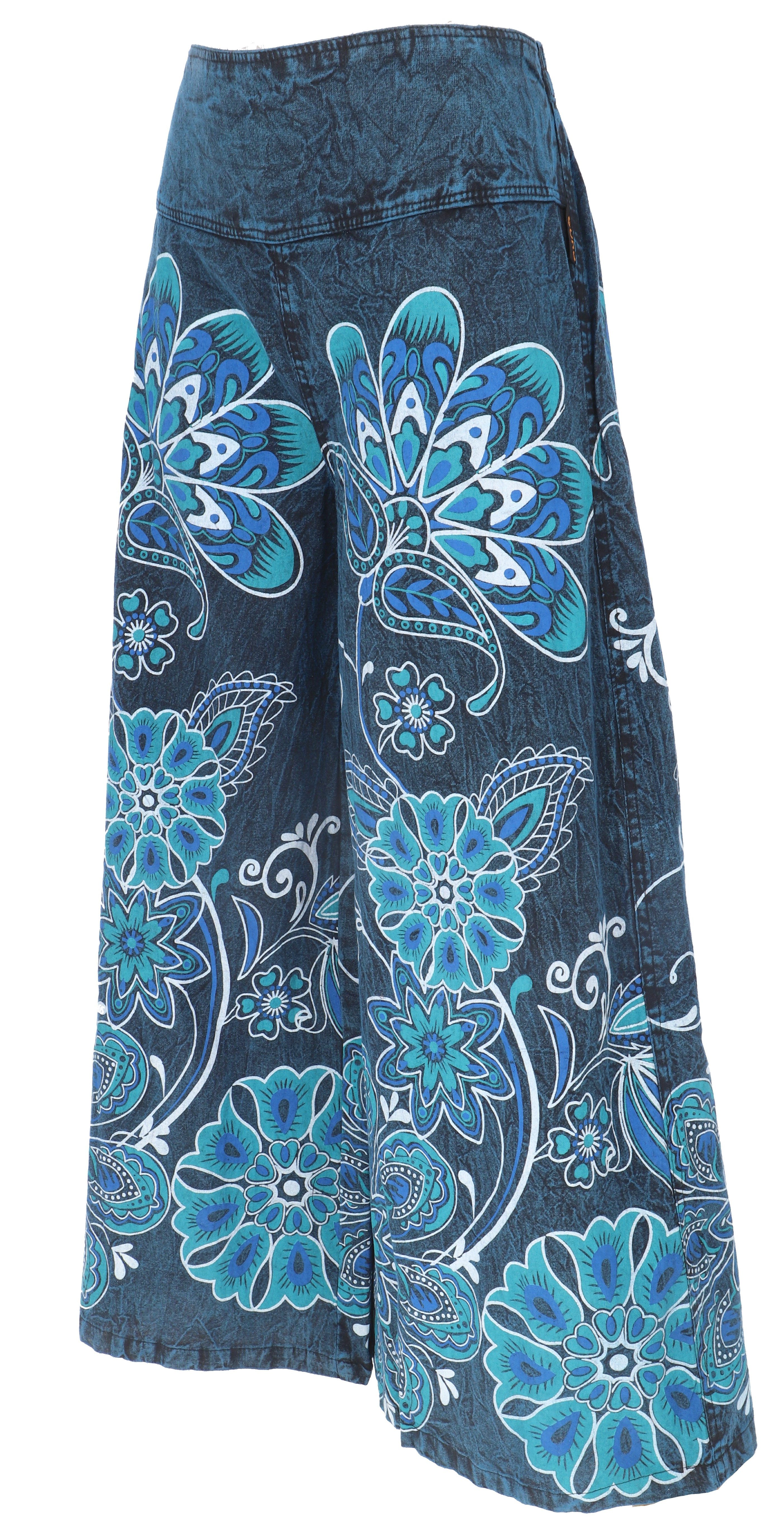 Guru-Shop Relaxhose Palazzohose, Boho Flower Power Baumwollhose,.. alternative Bekleidung