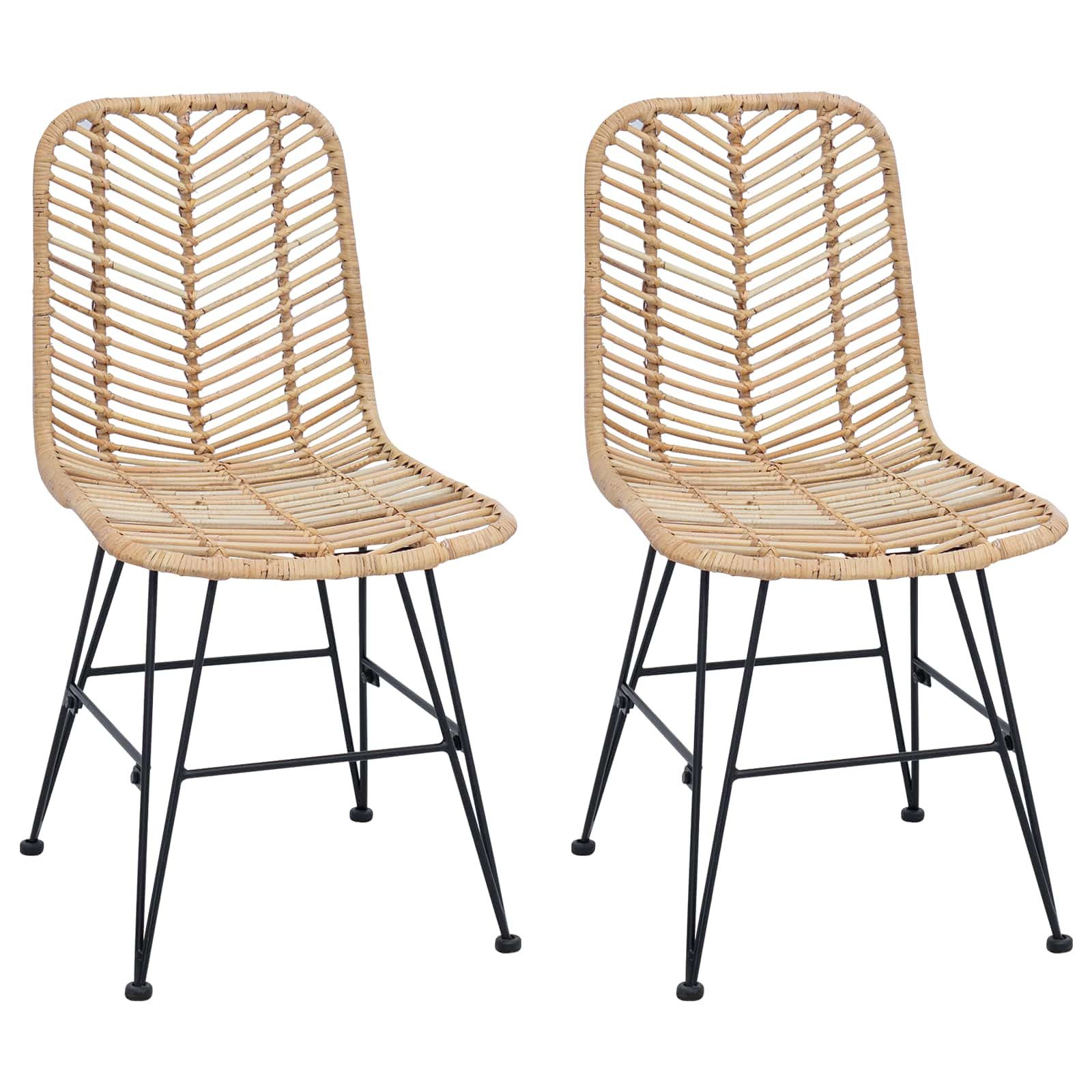 vidaXL Esszimmerstuhl Esszimmerstuhl 2 stk. Rattan und Eisen Natur 44 x 54,5 x 85 cm (2 St)