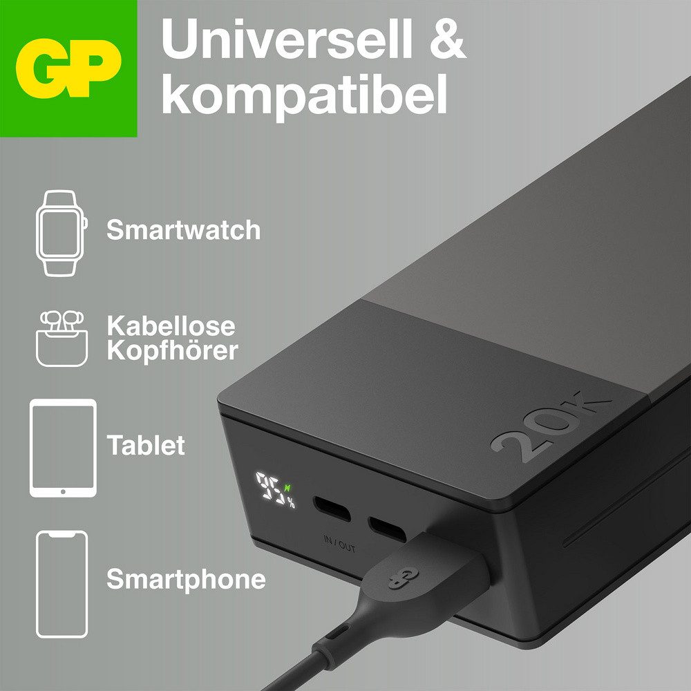 Gp GP GPACCM20C000 Powerbank 20000 mAh LiPo USB-A, USB-C® Grau Powerbank 20000 mAh