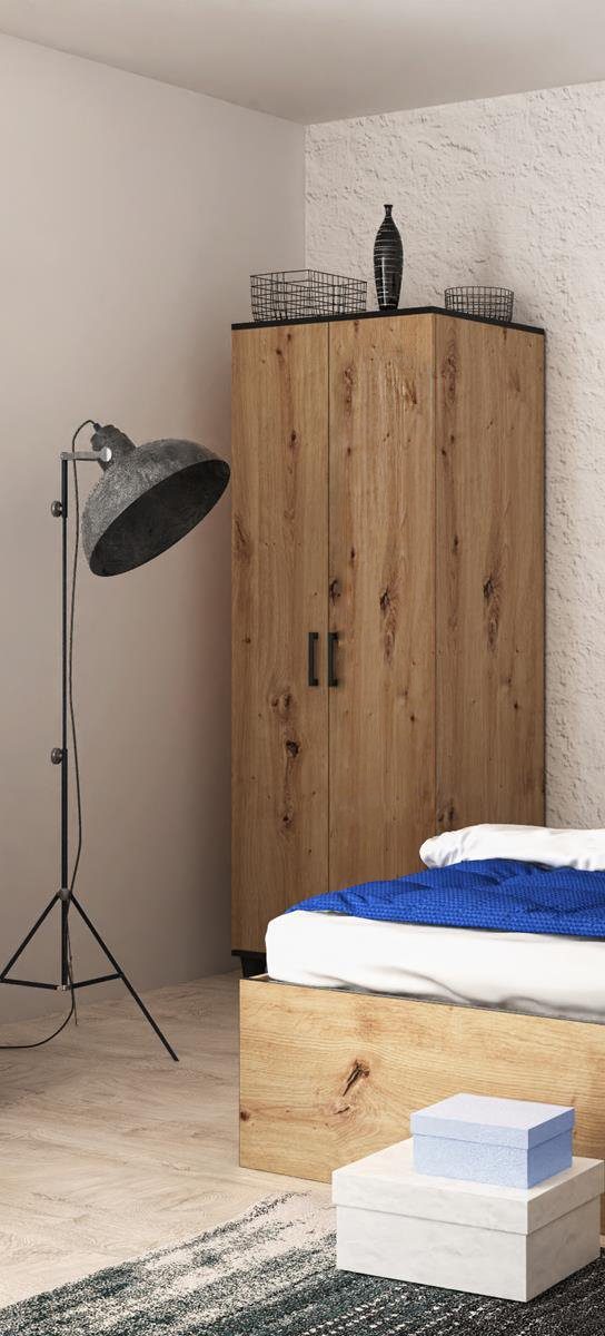 Beautysofa Stauraumschrank P12 (Holzbeine, Zweitüren Schränke) Schrank mit Kleiderstange und Einlegeböden