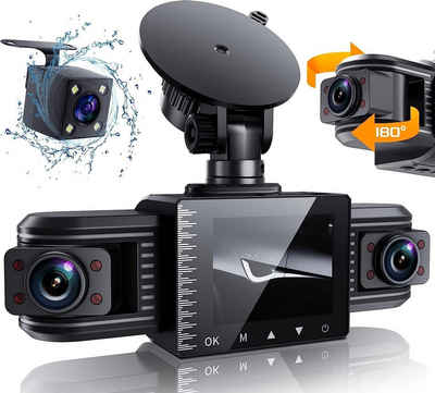 Sross Dashcam Auto,3-Kanal 2,5K+1080P+1080P Autokamera,mit 2 Zoll-Bildschirm Dashcam (170 ° Weitwinkel,Dasch-Cam Infrarot Nachtsicht, Autokamera mit Parküberwachung, G-Sensor, Loop-Aufnahme)