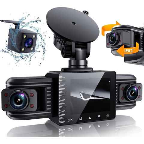 Sross Dashcam Auto,3-Kanal 2,5K+1080P+1080P Autokamera,mit 2 Zoll-Bildschirm Dashcam (170 ° Weitwinkel,Dasch-Cam Infrarot Nachtsicht, Loop-Aufnahme, G-Sensor,Parküberwachung,unterstützt 256 GB Max)