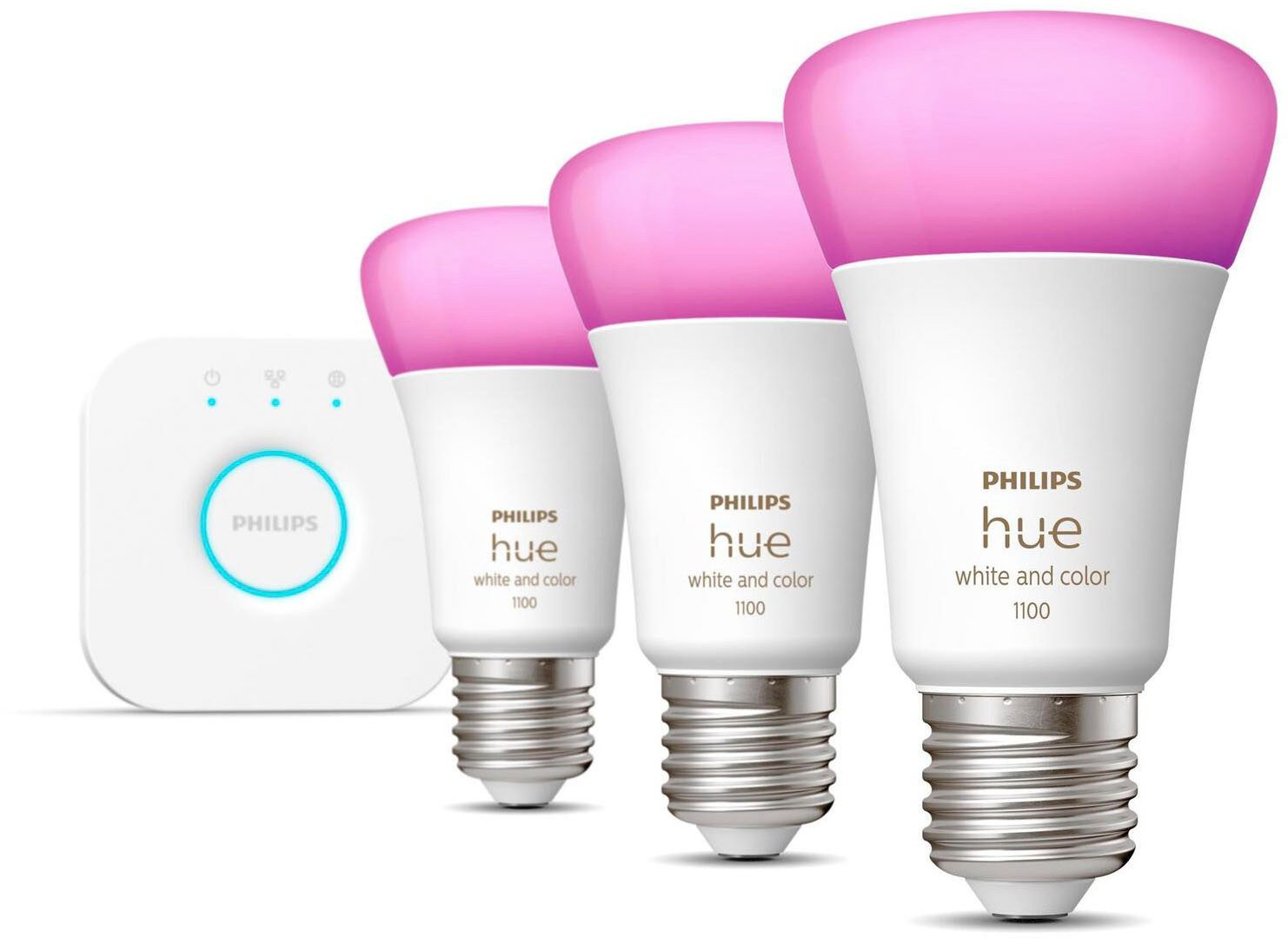 Philips Hue LED-Leuchtmittel White & Color Ambiance E27 3er Starterset mit Bridge, E27, 3 St.
