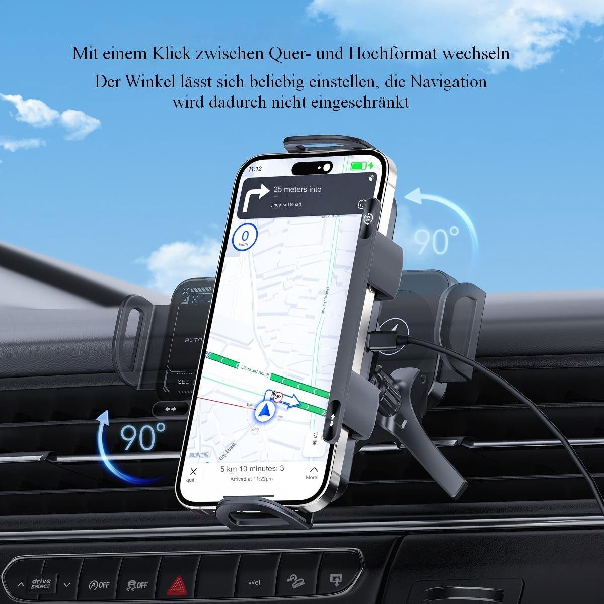 ibettertec Handy-Halterung Handyhalter Auto 360° Drehbar Autohalter mit Drahtlosladung, (15W Kabellose Autohandyhalterung mit Kühlchip, universell für alle Hand – Bild 4 von 5