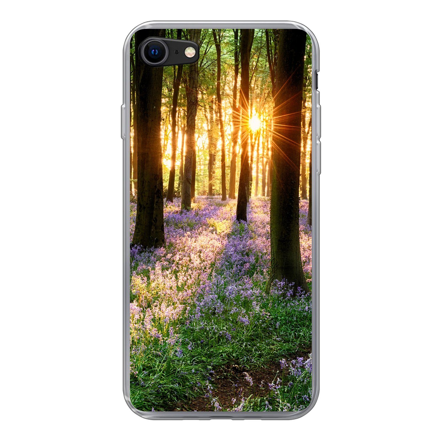 MuchoWow Handyhülle für Apple iPhone 7 Wald - Blumen - Lavendel - Sonne - Lila - Natur, Smartphone-Bumper, Print, Handy Schutzhülle Dünn