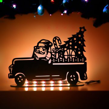 LEON FOLIEN Dekofigur Dekofigur Nikolaus Wagen LED RGB Merry Christmas in Schwarz #44