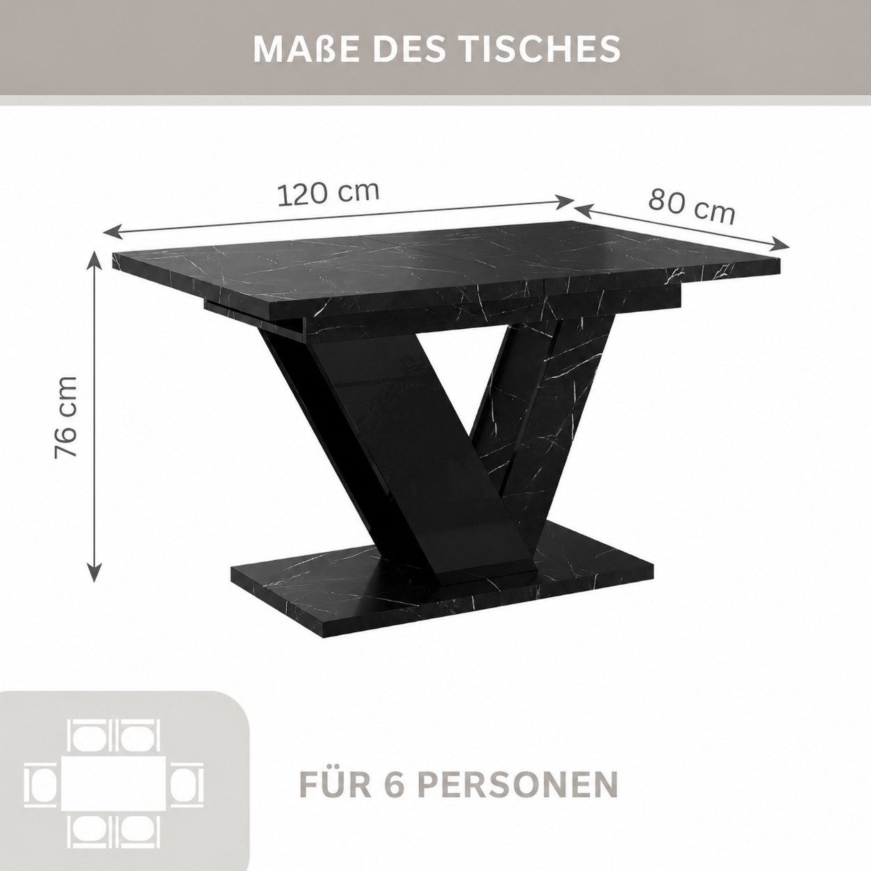 Home Collective Esstisch ausziehbar Tisch Küchentisch Esszimmertisch Ausziehtisch (Esszimmer Küche Wohnzimmer Esstisch erweiterbar), modernes Design mit V-Geste – Bild 4 von 5