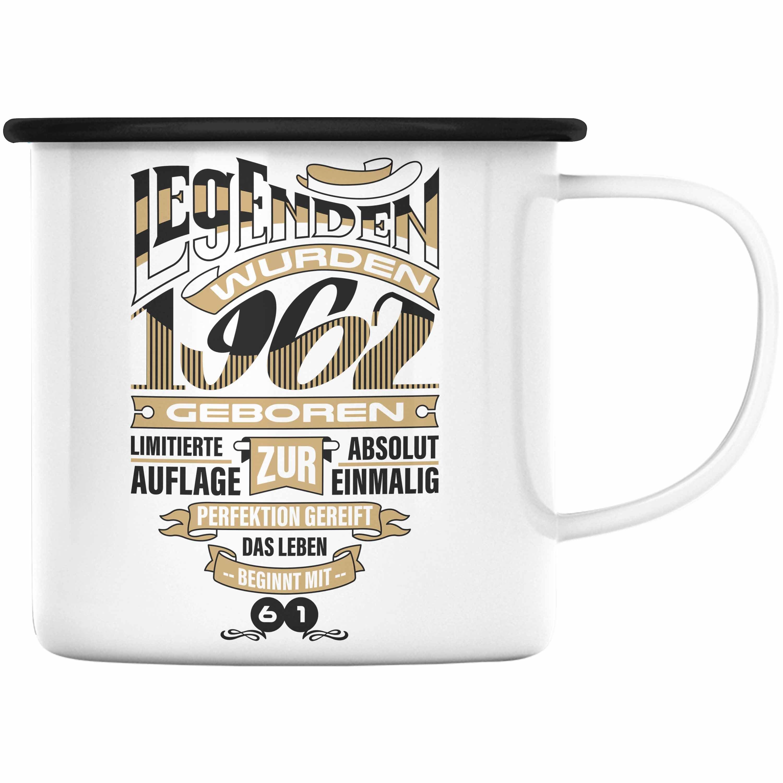 60 Mann Emaille - Frau Trendation 60er Tasse Schwarz Thermotasse Geburtstag 60. Geschenk Trendation Geschenkidee Vater Mutter