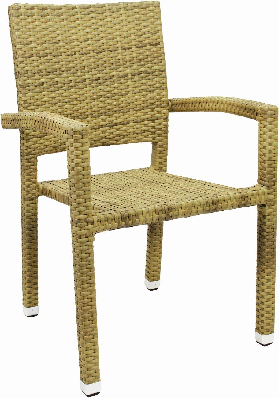 (4 PORTO Stapelstuhl 4x Konway KONWAY® St), Elfenbein PORTO Polyrattan Sessel beige Stapelsessel