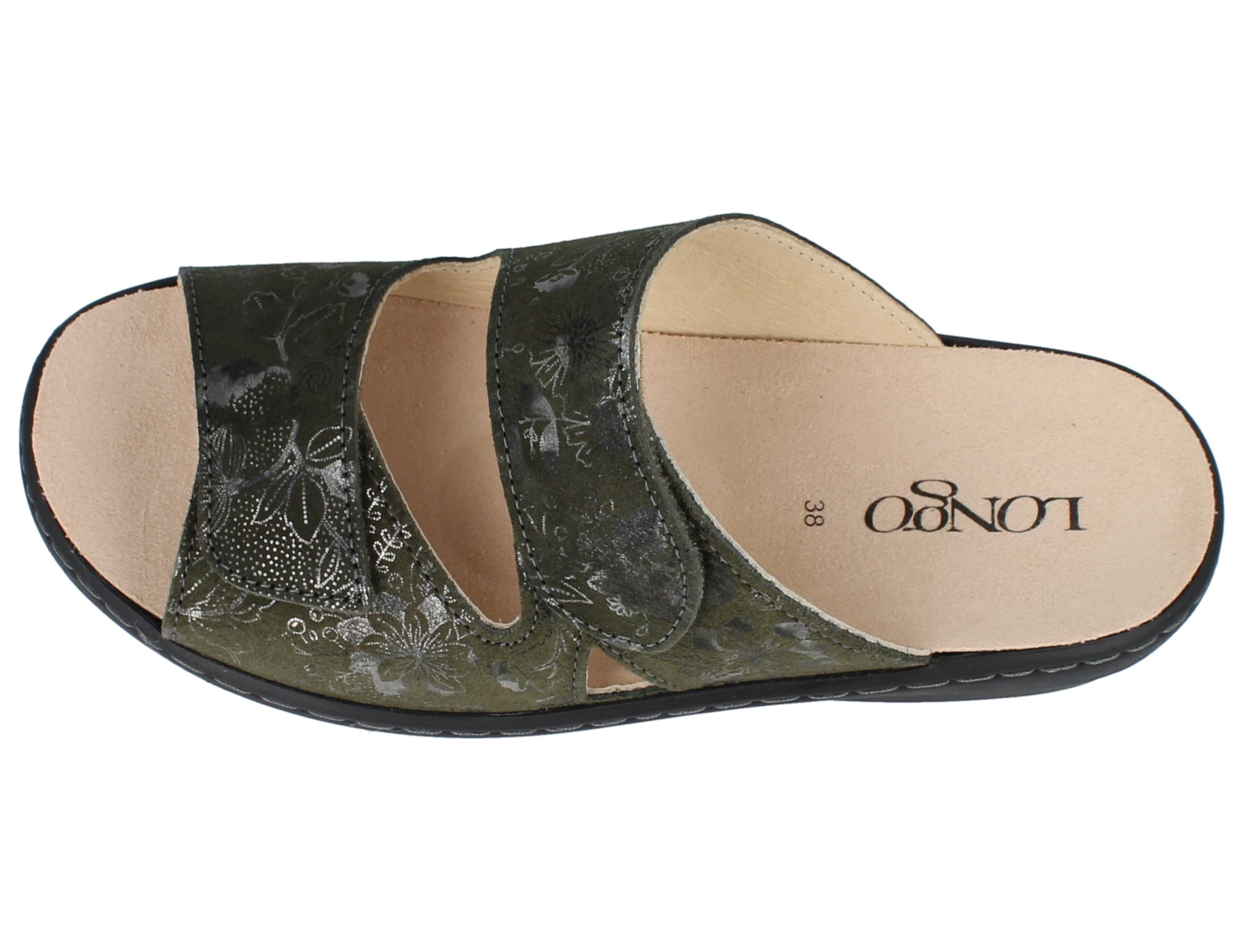 Longo LONGO Damen Pantolette grün khaki Nubukleder - Größe: 40 Pantolette Wechselfußbett